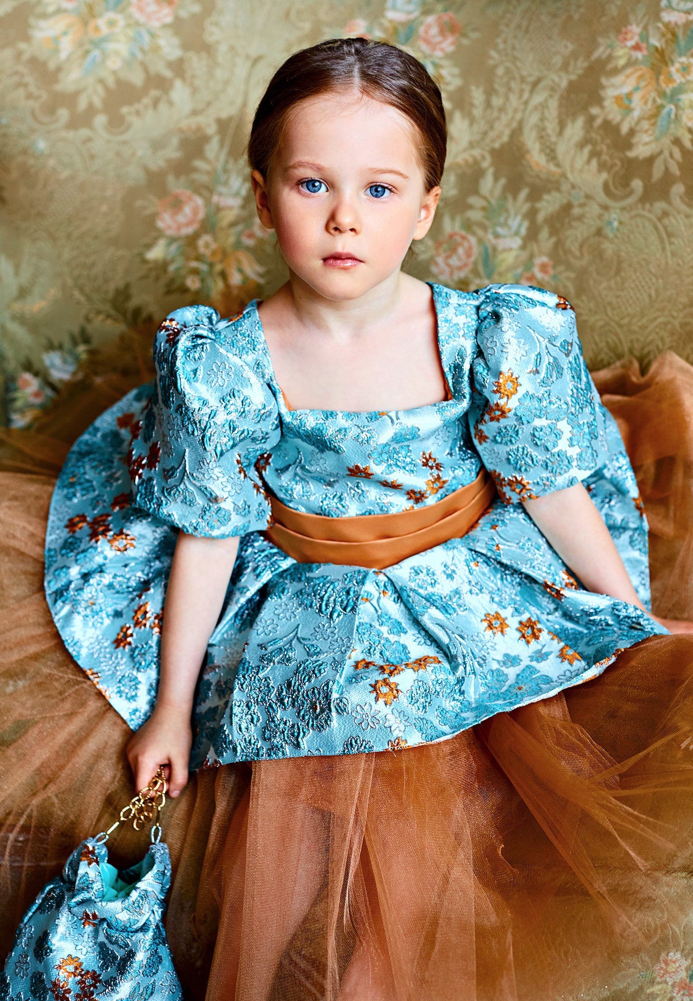 Baby Girl Short Sleeve Tulle Floral A - Line 4 - 8 Ages Special Occasion Dress Green-Brown - Unit Price: 43$