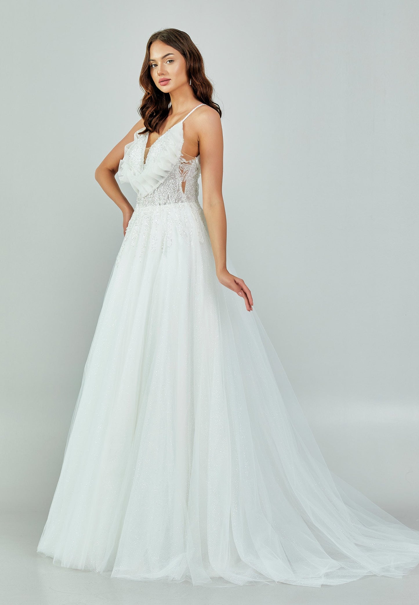 Sleeveless Maxi Tulle Regular Wedding Dress Ecru - Unit Price: 190$