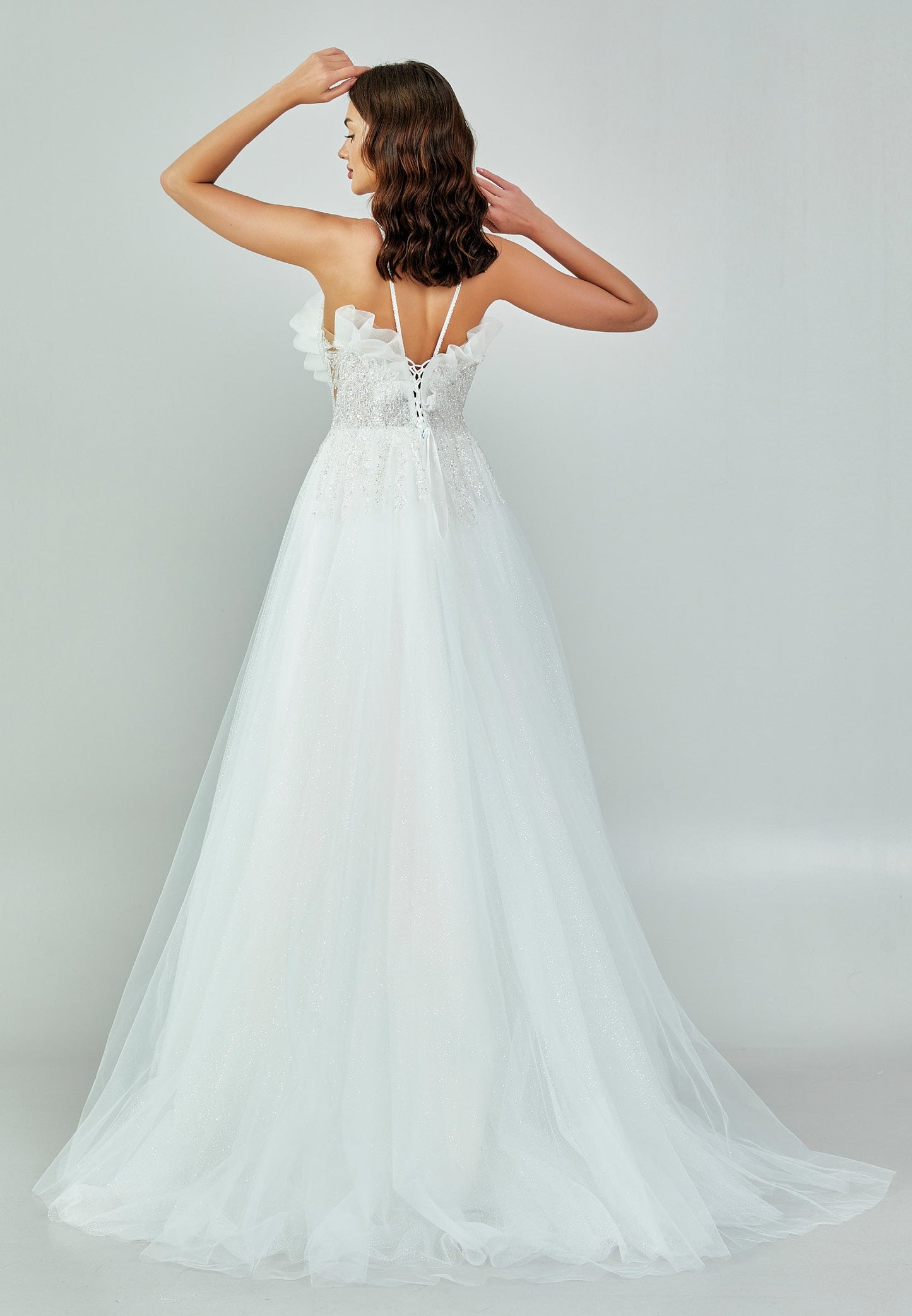 Sleeveless Maxi Tulle Regular Wedding Dress Ecru - Unit Price: 190$