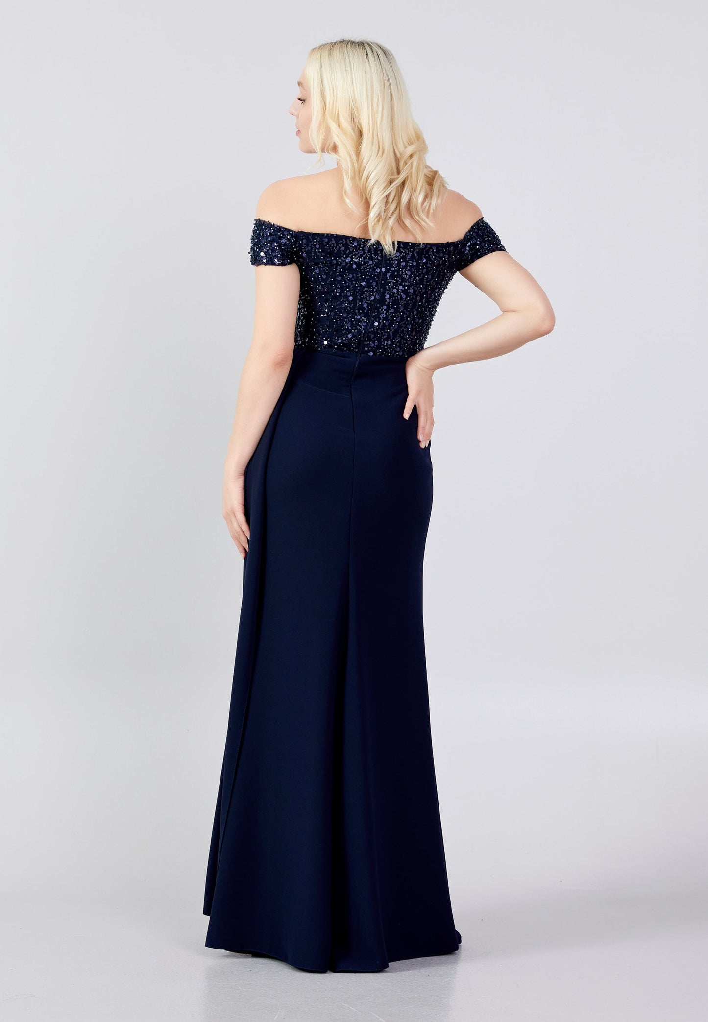 Off Shoulder Maxi Crepe Mermaid Regular Wedding Guest Dress Navy - Unit Price: 88$