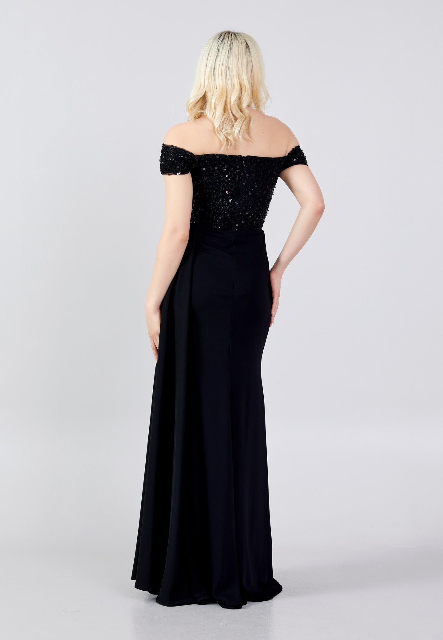 Off Shoulder Maxi Crepe Mermaid Regular Wedding Guest Dress Black - Unit Price: 88$