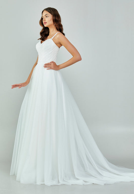 Sleeveless Maxi Tulle Regular Wedding Dress Ecru - Unit Price: 191$