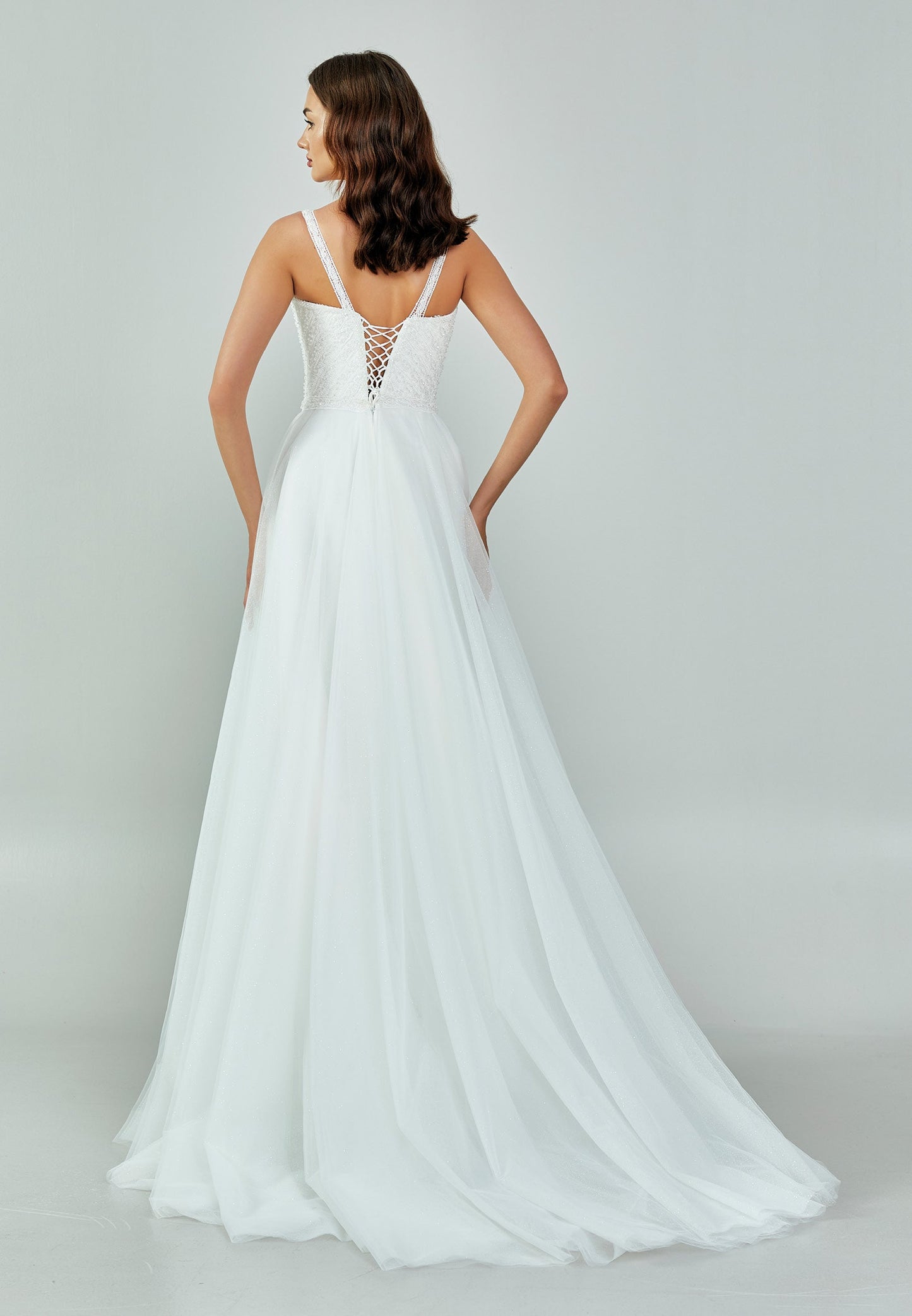 Sleeveless Maxi Tulle Regular Wedding Dress Ecru - Unit Price: 191$