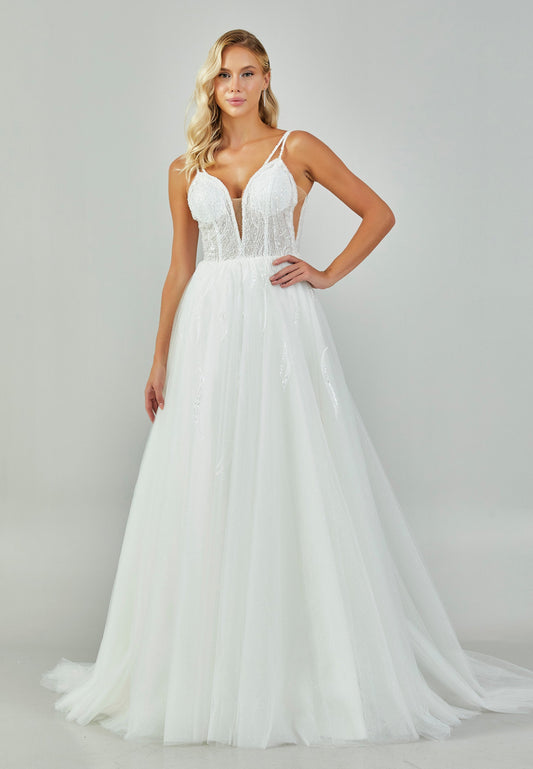 Sleeveless Maxi Tulle Regular Wedding Dress Ecru - Unit Price: 190$