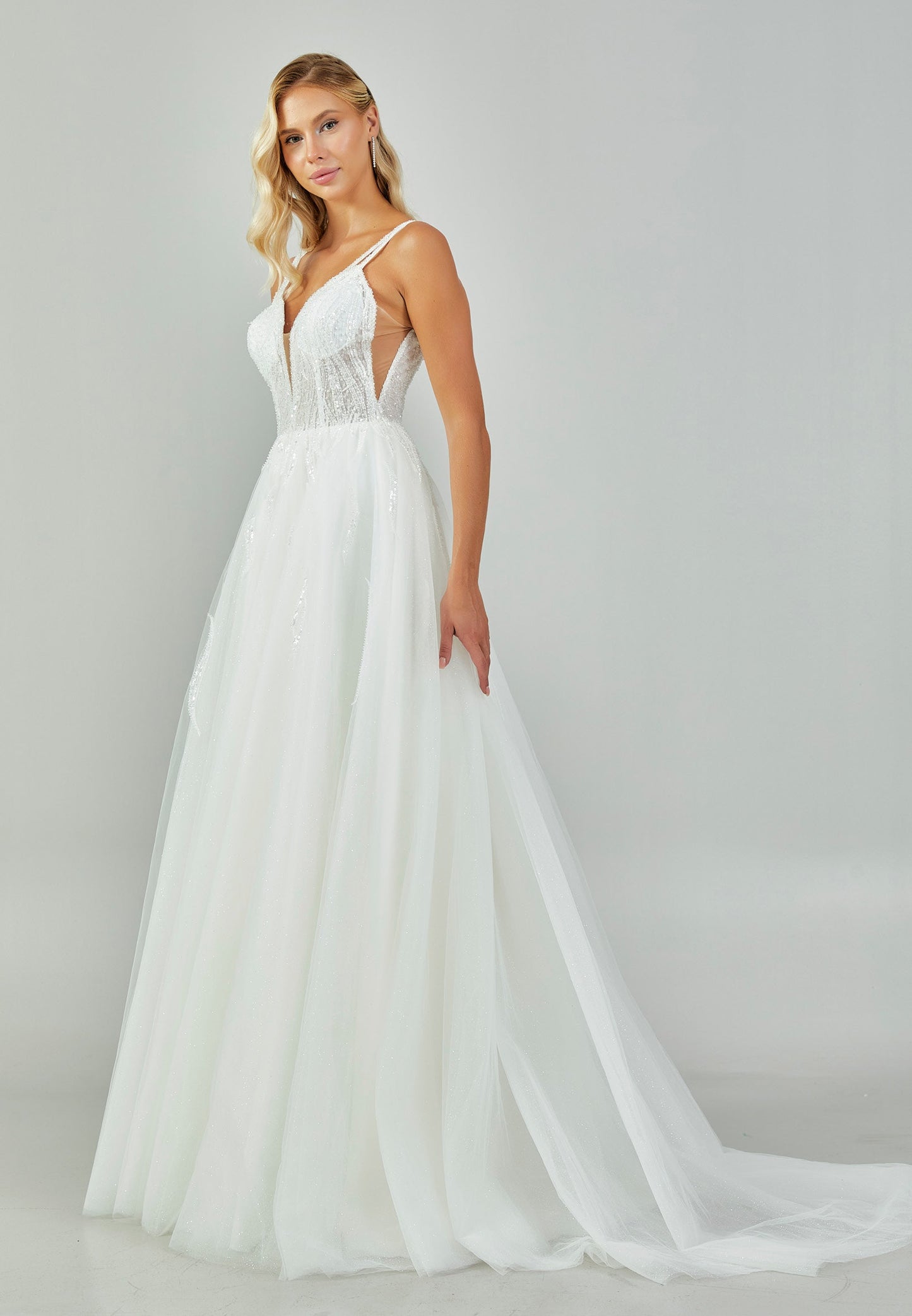 Sleeveless Maxi Tulle Regular Wedding Dress Ecru - Unit Price: 190$