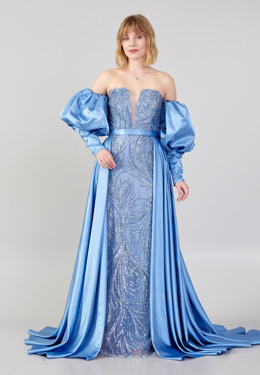 Off Shoulder Maxi Sequin Mermaid Regular Wedding Guest Dress Indigo - Unit Price: 185$