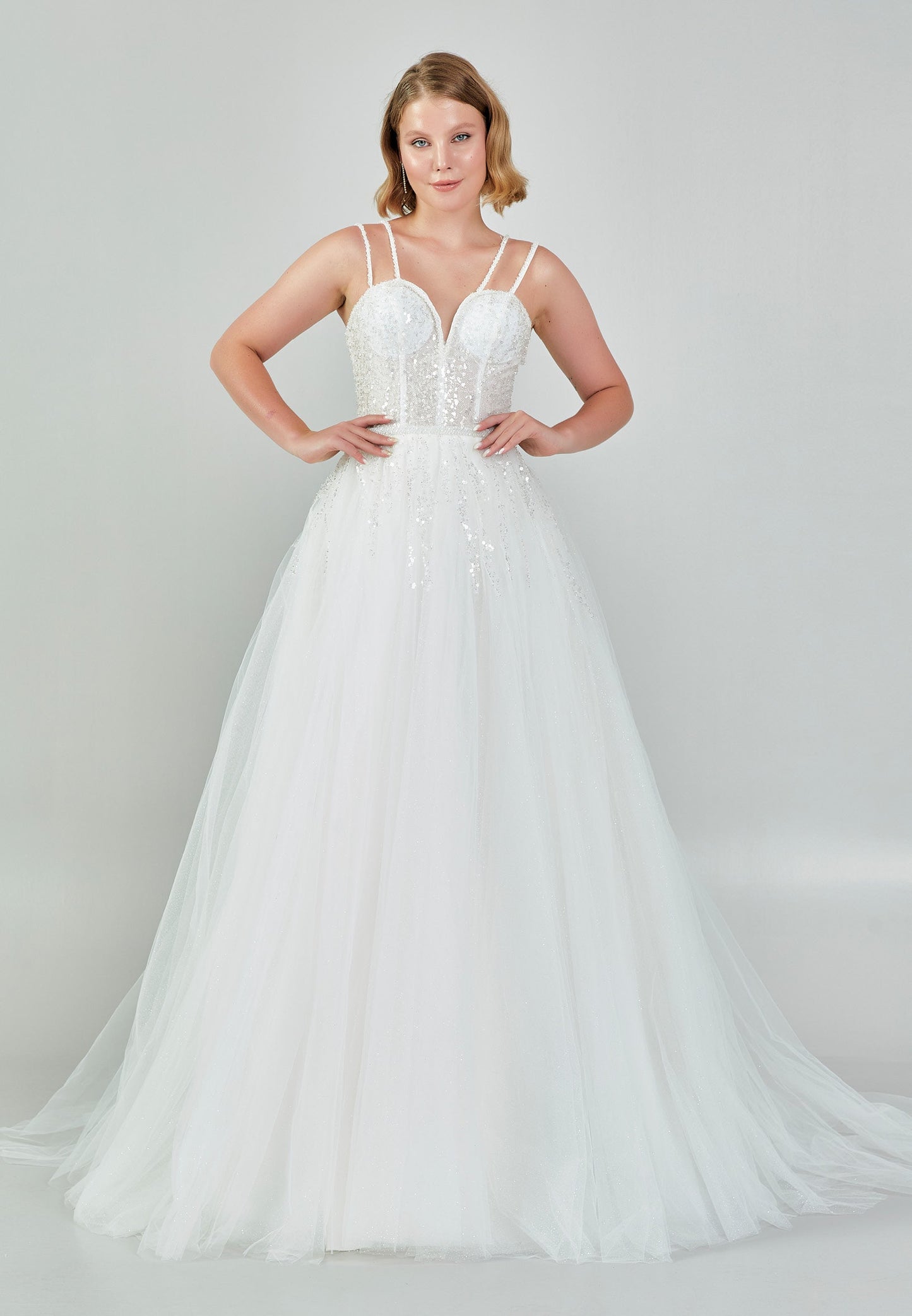 Sleeveless Maxi Tulle Regular Wedding Dress Ecru - Unit Price: 190$