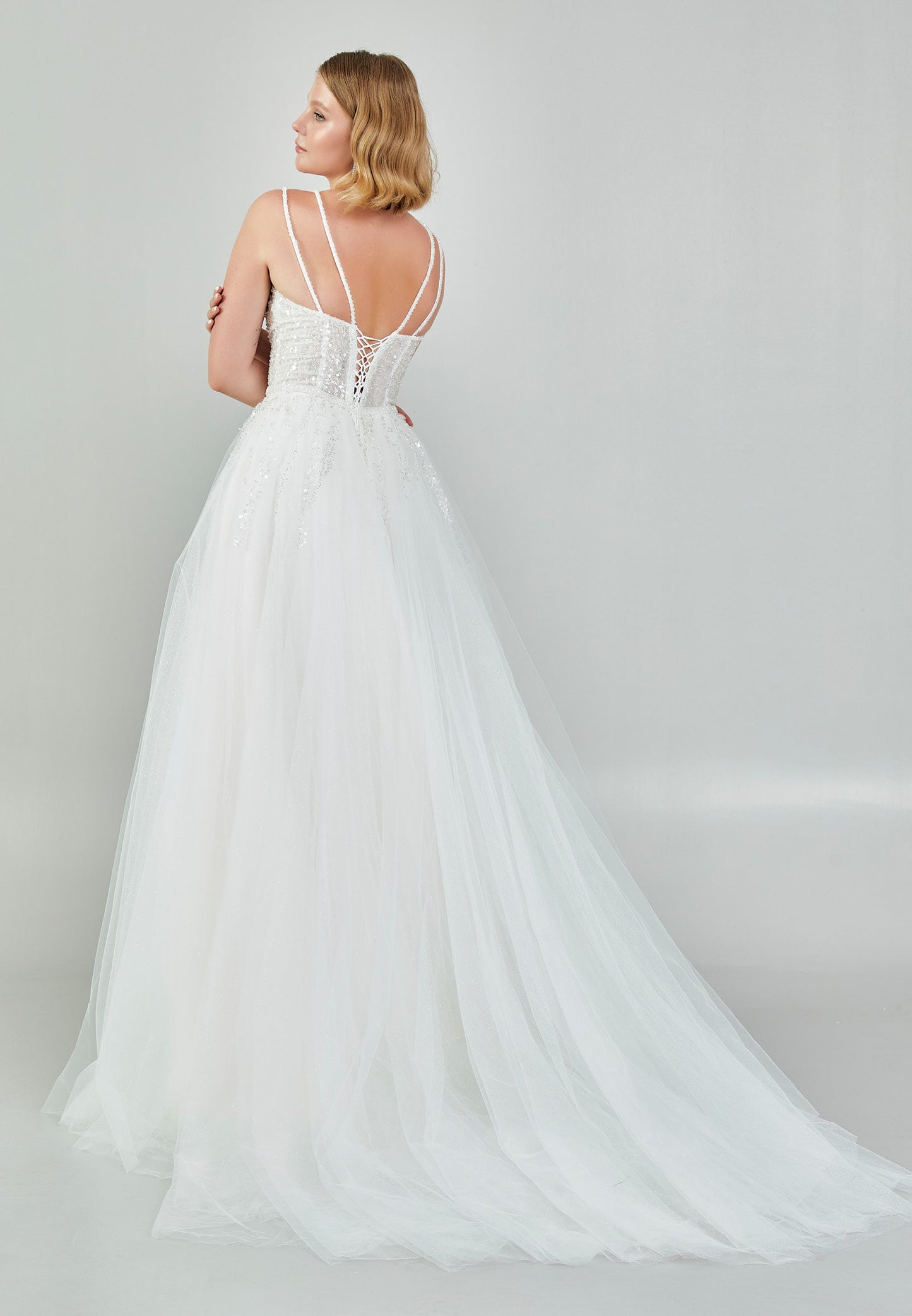 Sleeveless Maxi Tulle Regular Wedding Dress Ecru - Unit Price: 190$