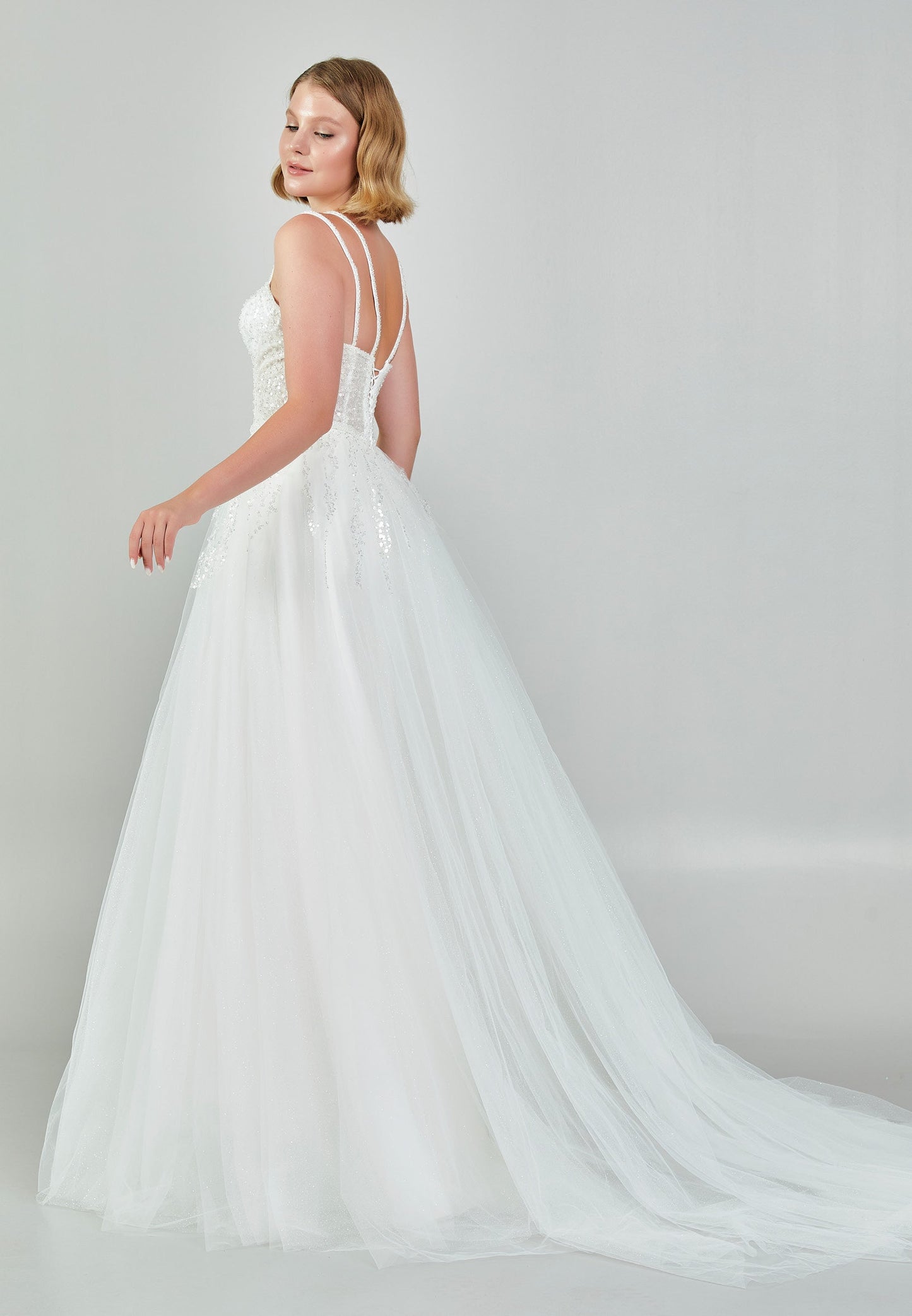 Sleeveless Maxi Tulle Regular Wedding Dress Ecru - Unit Price: 190$