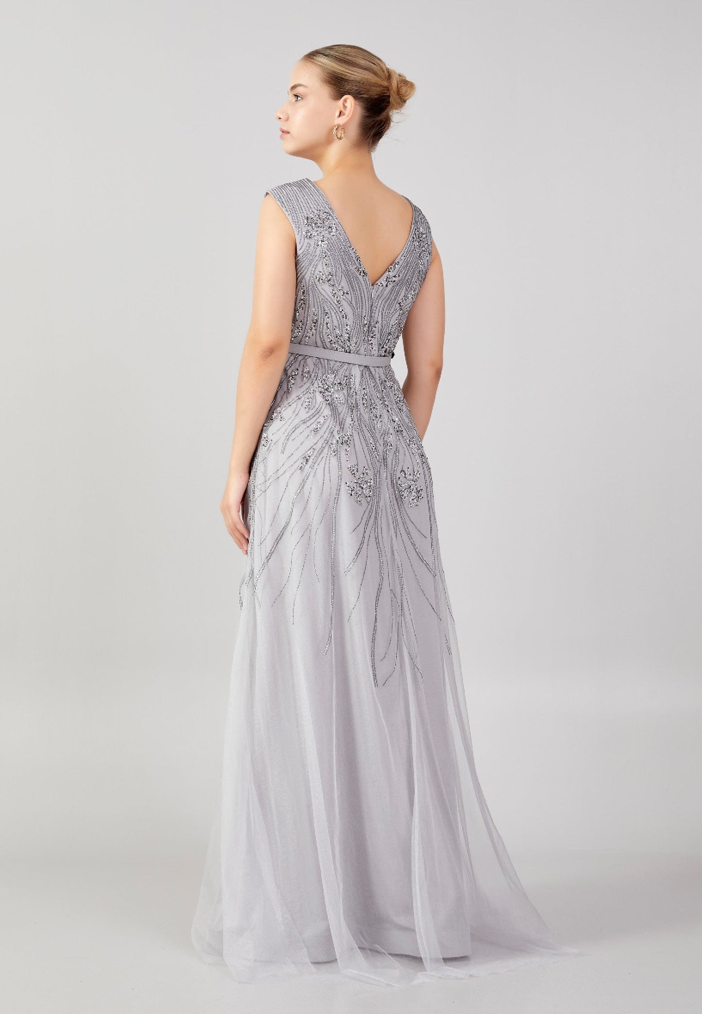 Sleeveless Maxi Tulle Column Plus Size Wedding Guest Dress Grey - Unit Price: 58$