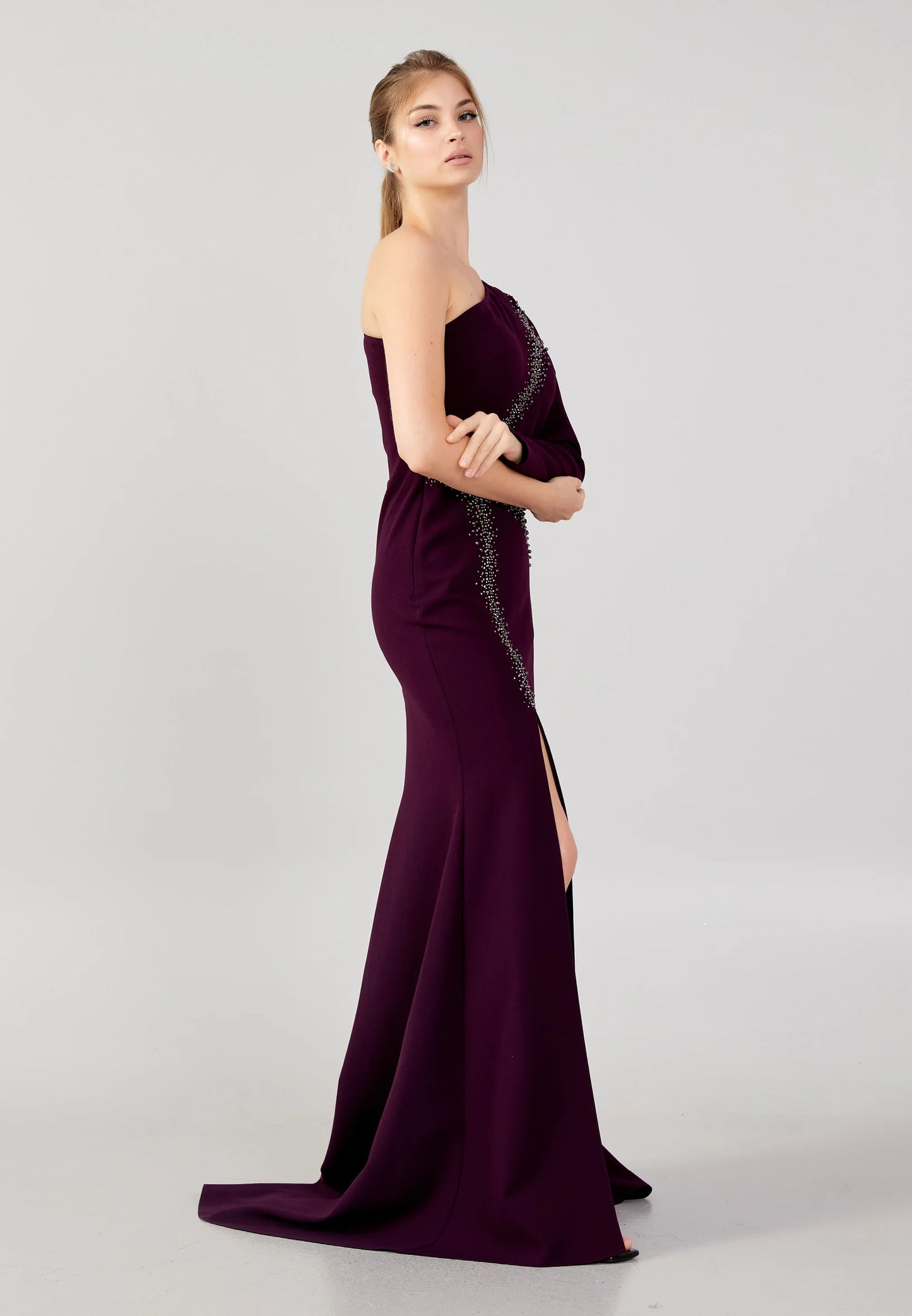 One Shoulder Maxi Mermaid Regular Crepe Wedding Guest Dress Unit Price: $37.00