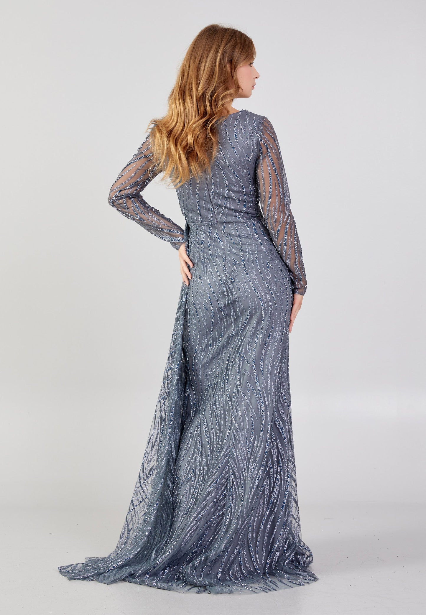 Long Sleeve Maxi Tulle Mermaid Regular Wedding Guest Dress Grey - Unit Price: 60$