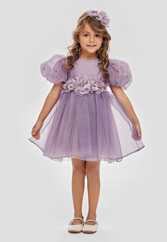 Baby Girl Short Sleeve Tulle Solid Color A - Line 3 - 7 Ages Special Occasion Dress Lilac - Unit Price: 28$