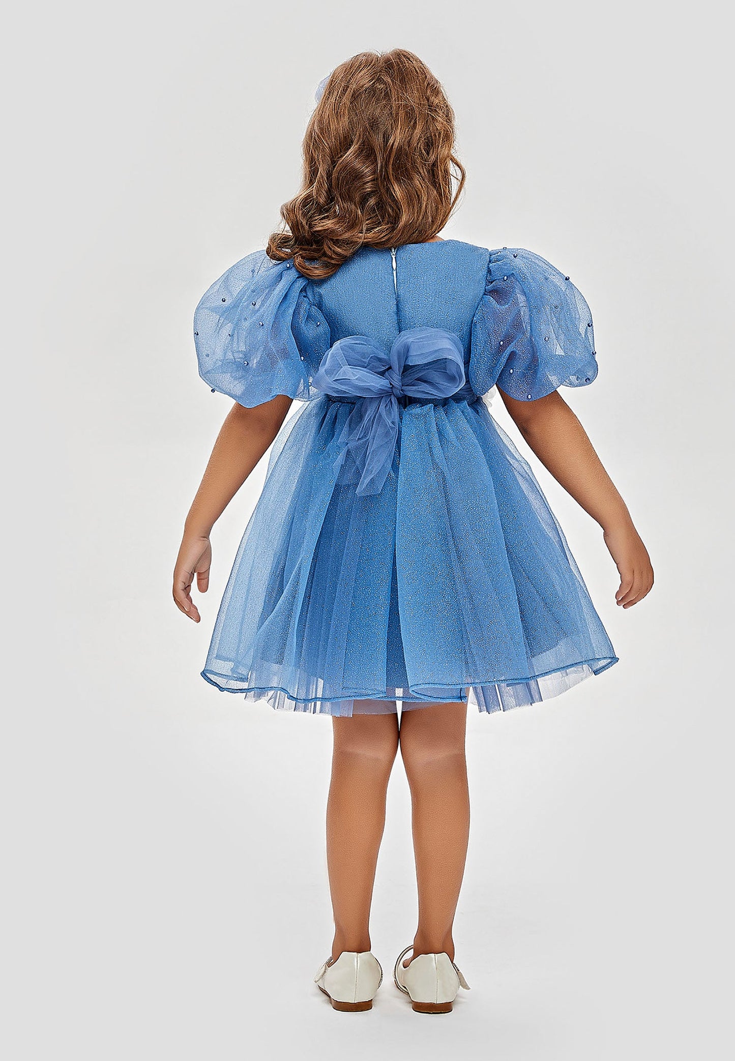 Baby Girl Short Sleeve Tulle Solid Color A - Line 3 - 7 Ages Special Occasion Dress Blue - Unit Price: 28$