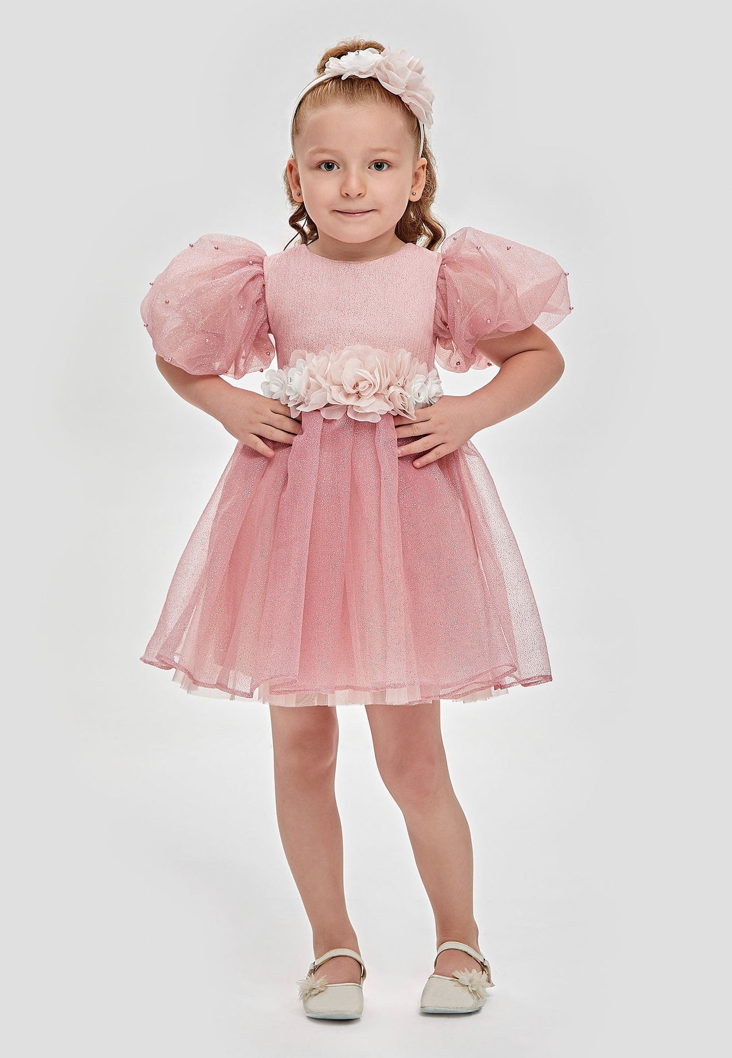 Baby Girl Short Sleeve Tulle Solid Color A - Line 3 - 7 Ages Special Occasion Dress Pink - Unit Price: 28$