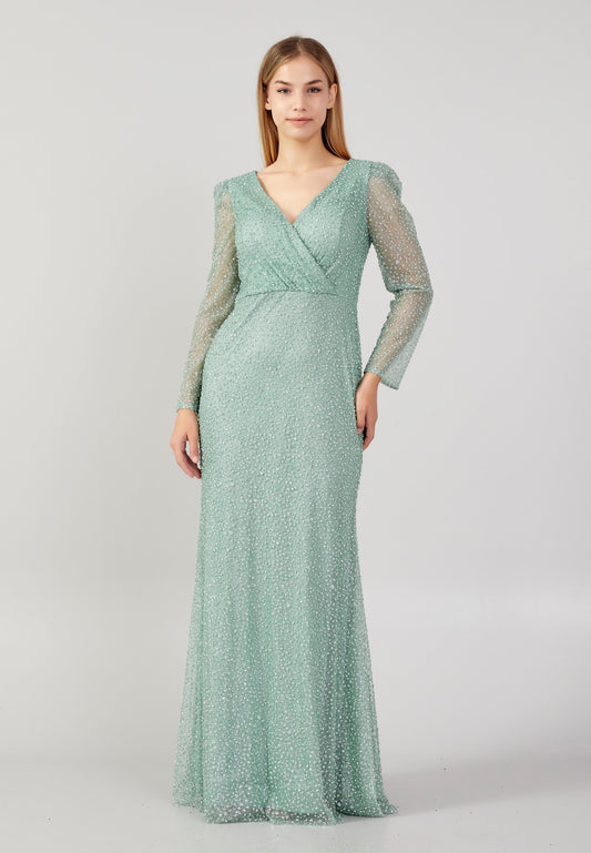 Long Sleeve Maxi Sequin Mermaid Plus Size Evening Dress Mint - Unit Price: 68$