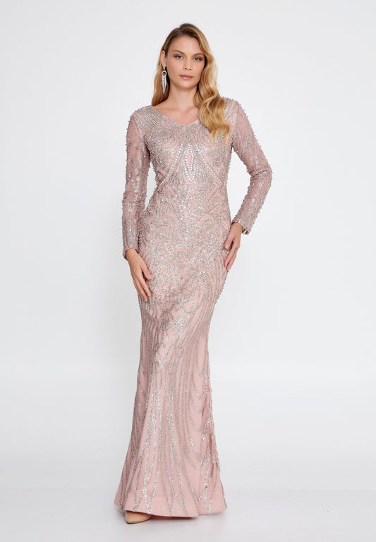 Long Sleeve Maxi Sequin Mermaid Regular Wedding Guest Dress Pink - Unit Price: 140$