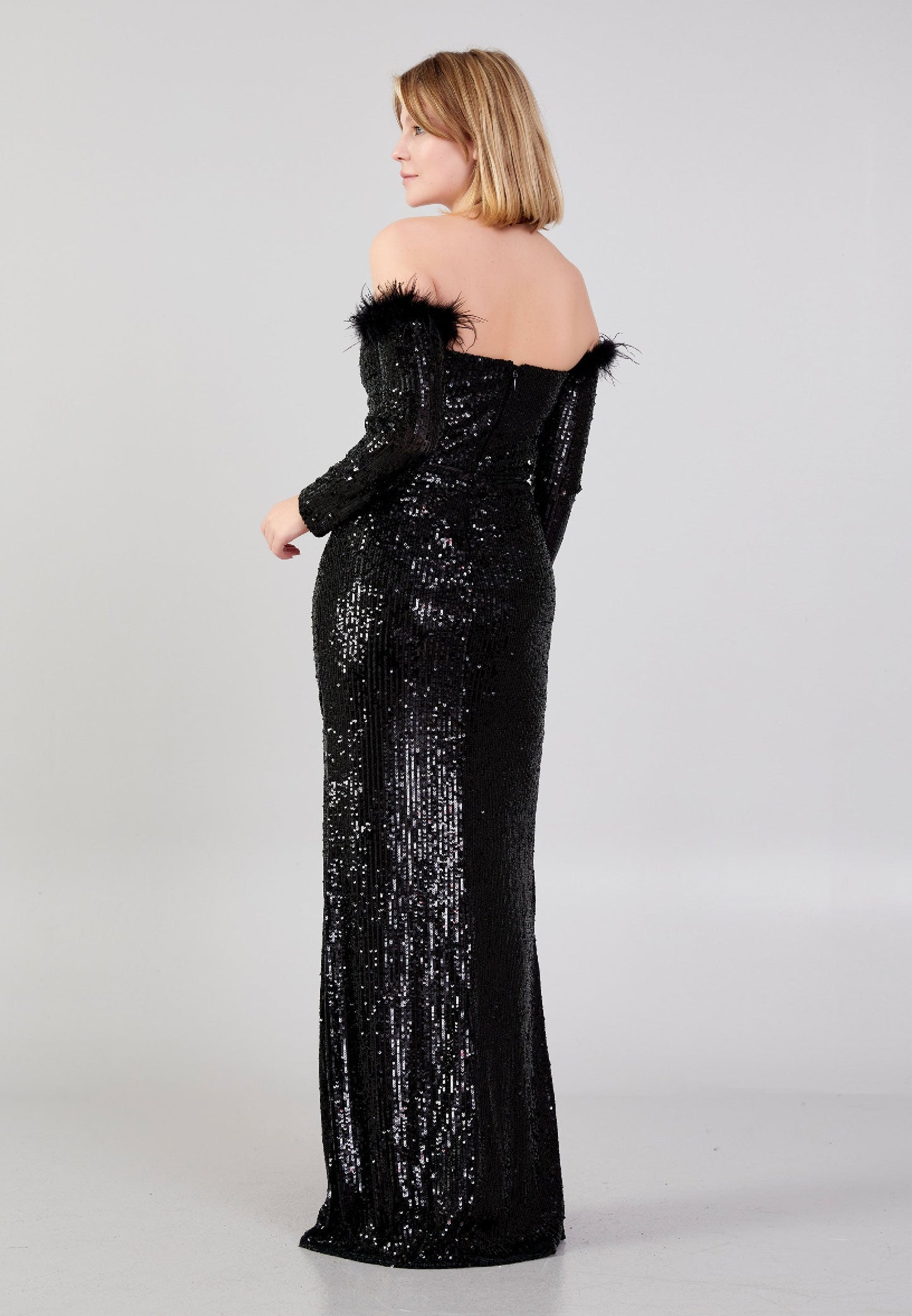 Off Shoulder Maxi Sequin Column Regular Evening Dress Black - Unit Price: 48$