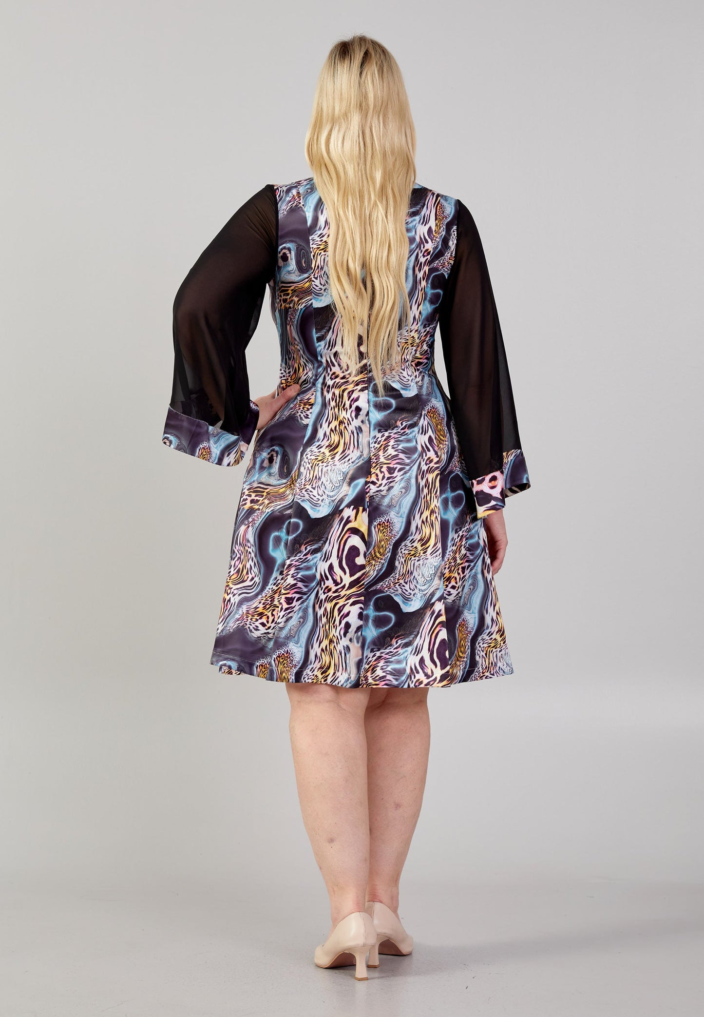 Long Sleeve Midi Polyester Column Plus Size Casual Dress Black-Multicolor - Unit Price: 25$