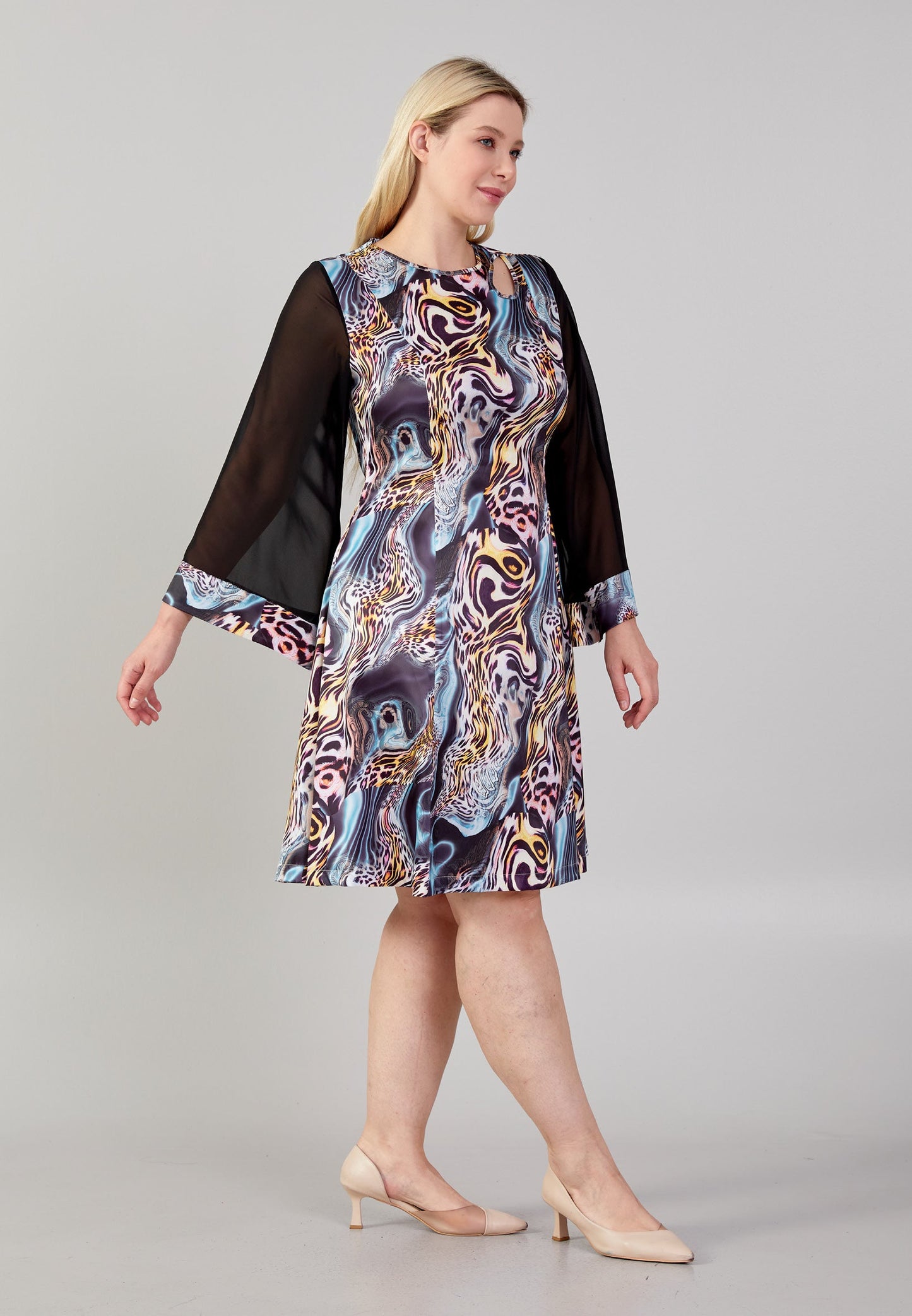 Long Sleeve Midi Polyester Column Plus Size Casual Dress Black-Multicolor - Unit Price: 25$