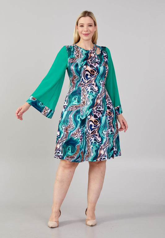 Long Sleeve Midi Polyester Column Plus Size Casual Dress Green - Unit Price: 25$