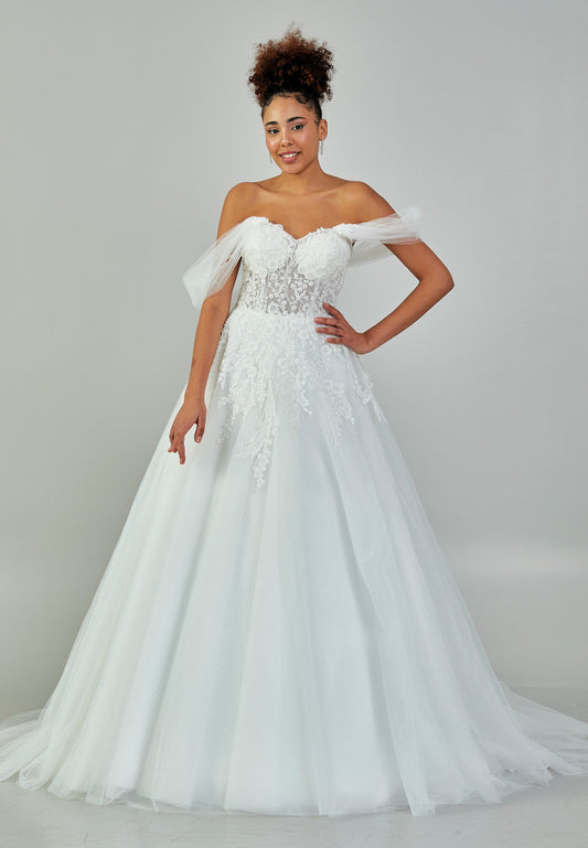 Off Shoulder Maxi Tulle Regular Wedding Dress Ecru - Unit Price: 214$