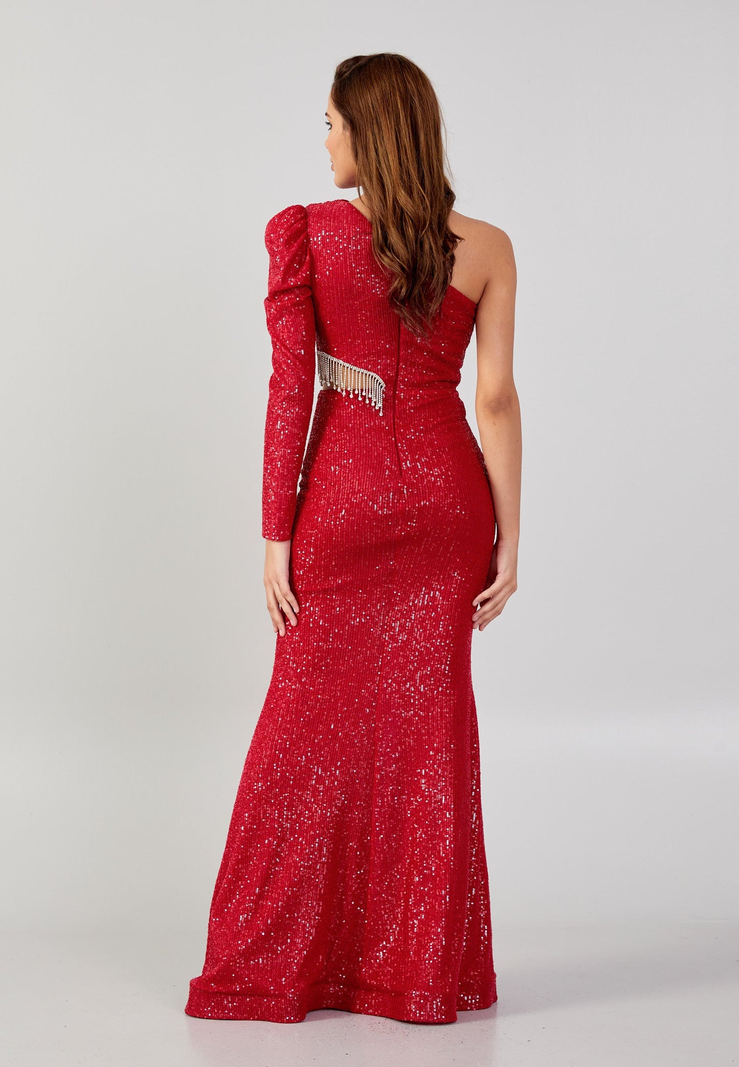 One Shoulder Maxi Sequin Mermaid Regular Prom Dress Burgundy - Unit Price:90$