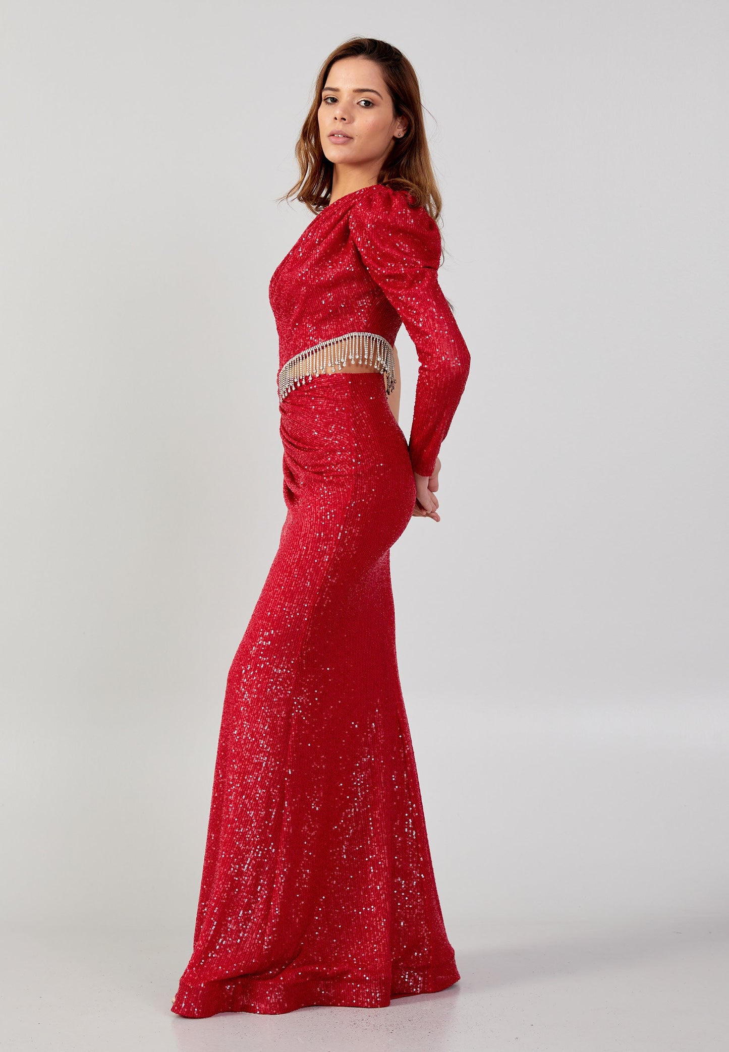 One Shoulder Maxi Sequin Mermaid Regular Prom Dress Burgundy - Unit Price:90$