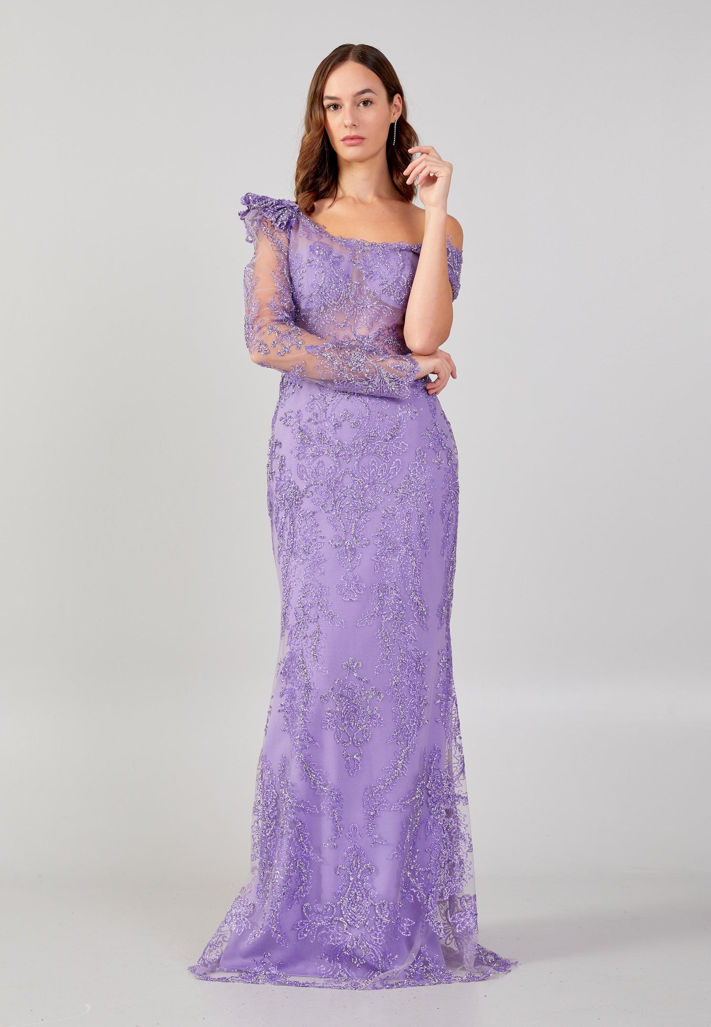 Long Sleeve Maxi Sequin Mermaid Regular Wedding Guest Dress Lavender - Unit Price: 130$