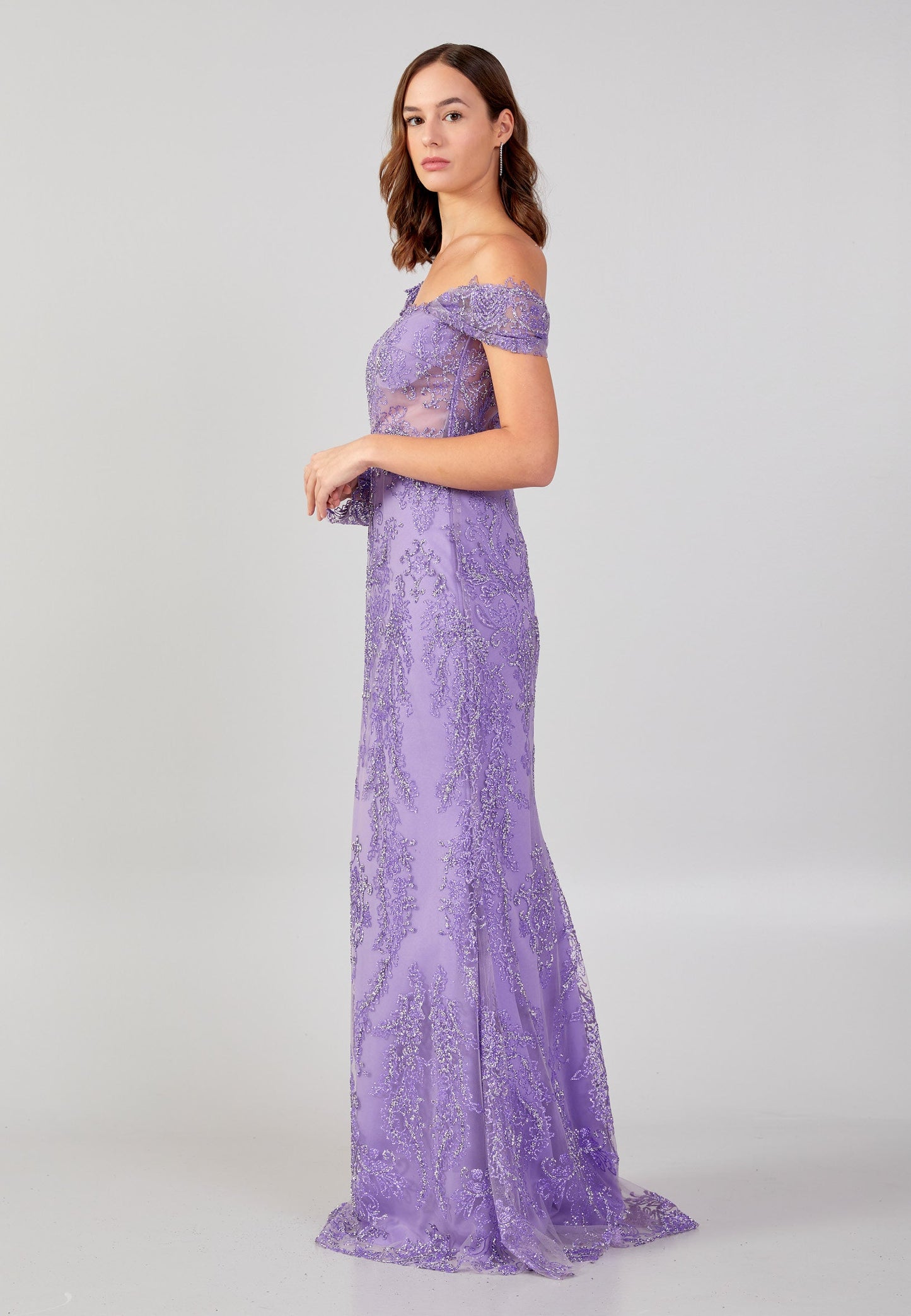 Long Sleeve Maxi Sequin Mermaid Regular Wedding Guest Dress Lavender - Unit Price: 130$