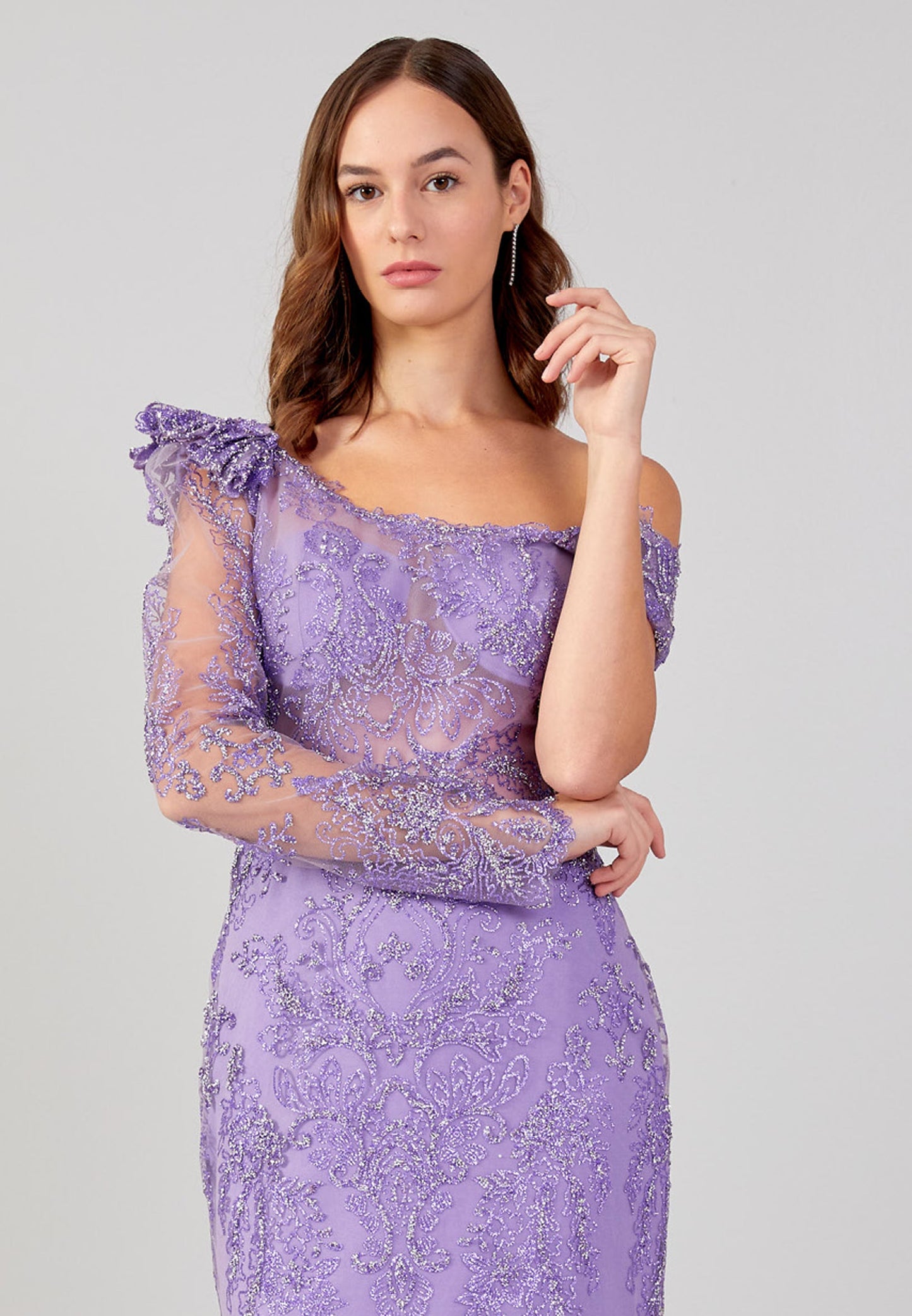 Long Sleeve Maxi Sequin Mermaid Regular Wedding Guest Dress Lavender - Unit Price: 130$