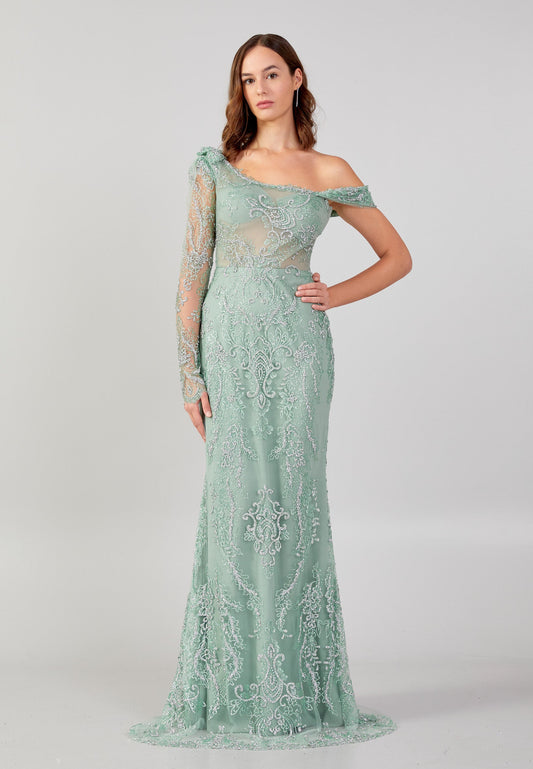 Long Sleeve Maxi Sequin Mermaid Regular Wedding Guest Dress Mint - Unit Price: 130$