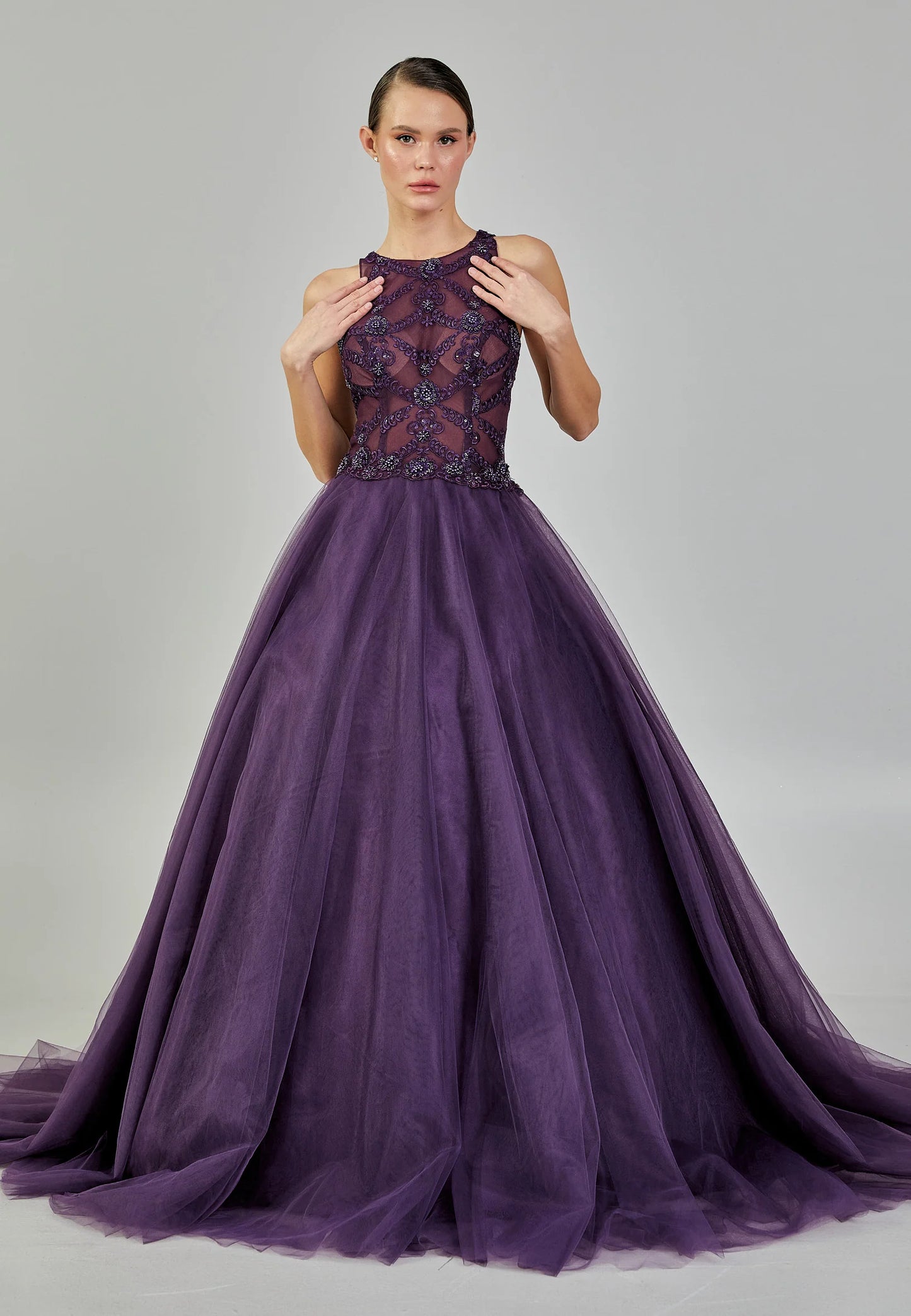 Sleeveless Maxi Tulle Regular Engagement Dress $175