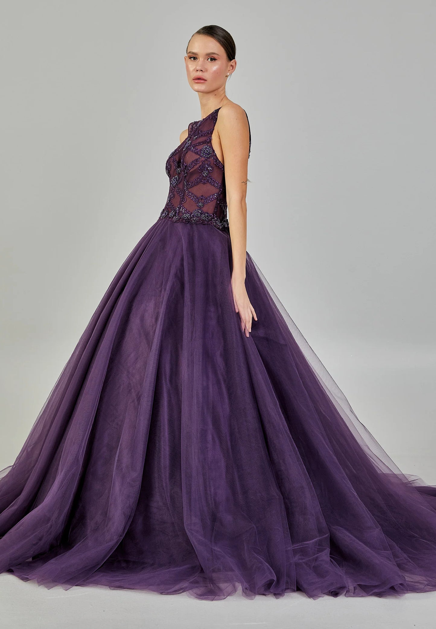 Sleeveless Maxi Tulle Regular Engagement Dress $175