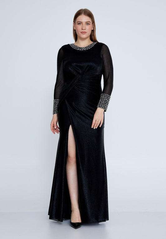 Long Sleeve Maxi Tulle Mermaid Plus Size Wedding Guest Dress Black - Unit Price: 110$