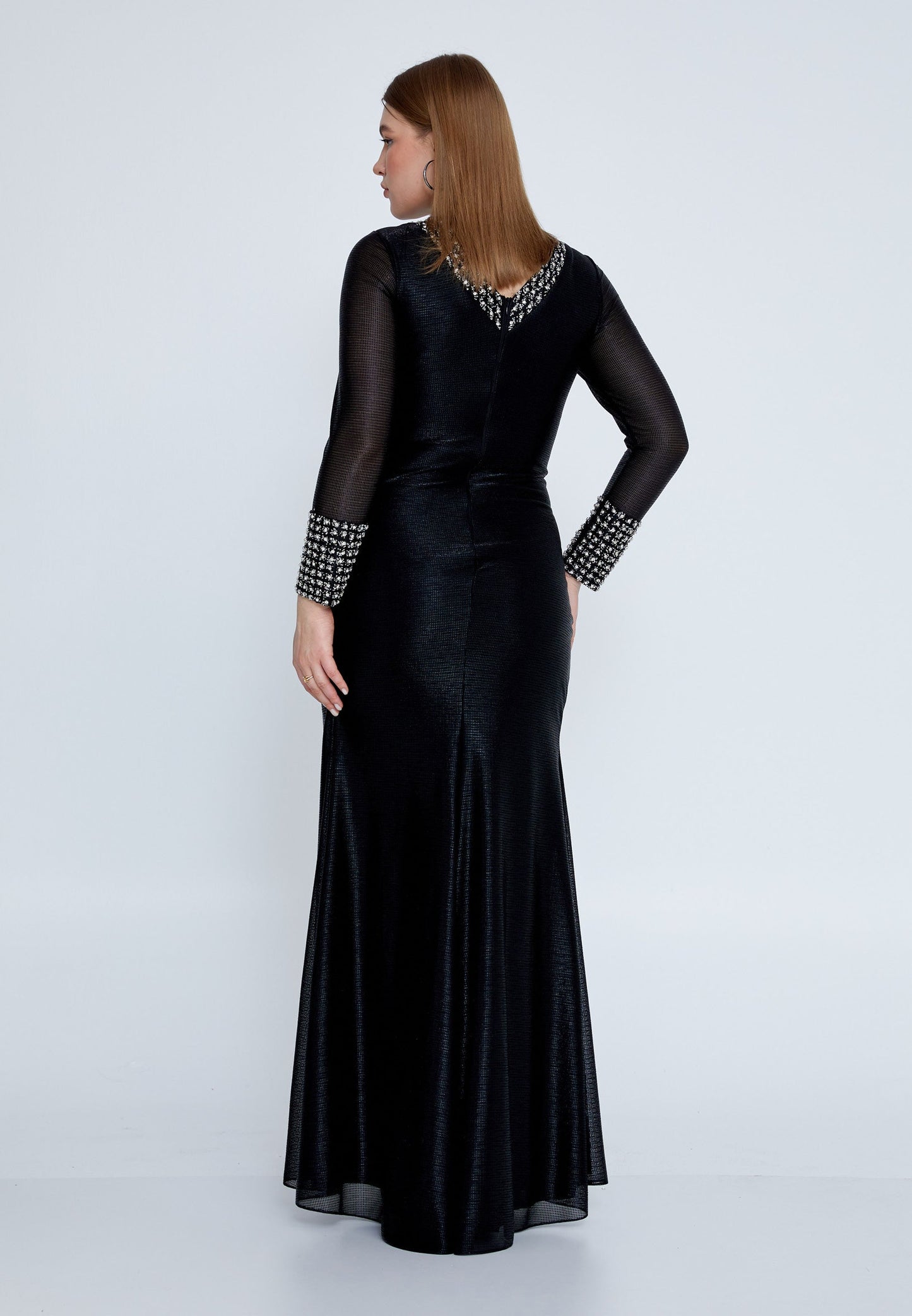 Long Sleeve Maxi Tulle Mermaid Plus Size Wedding Guest Dress Black - Unit Price: 110$