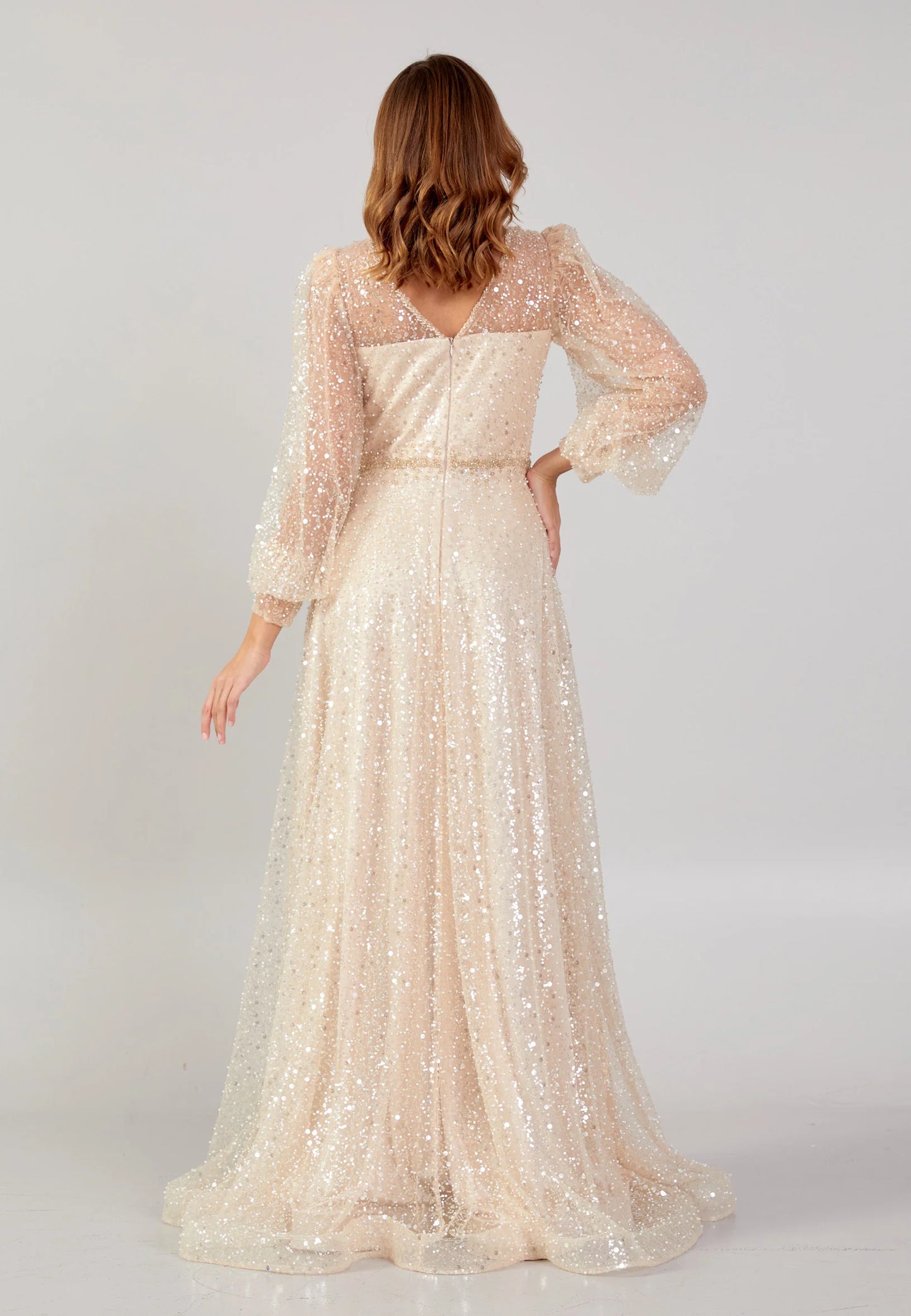 Long Sleeve Maxi Sequin Column Regular Wedding Guest Dress Unit Price: $145.00