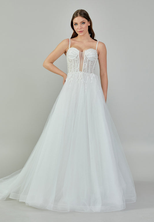 Sleeveless Maxi Tulle Regular Wedding Dress White - Unit Price: 179$