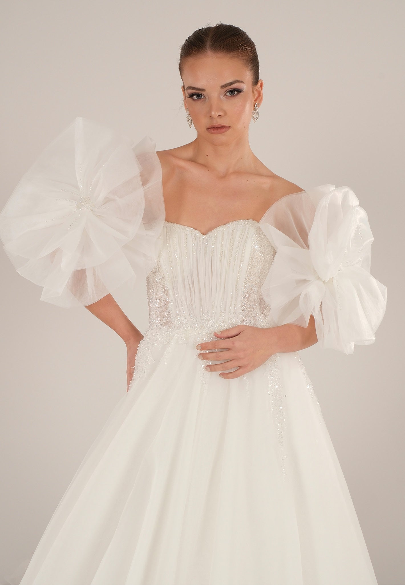 Off Shoulder Maxi Tulle Regular Wedding Dress Ecru - Unit Price: 370$