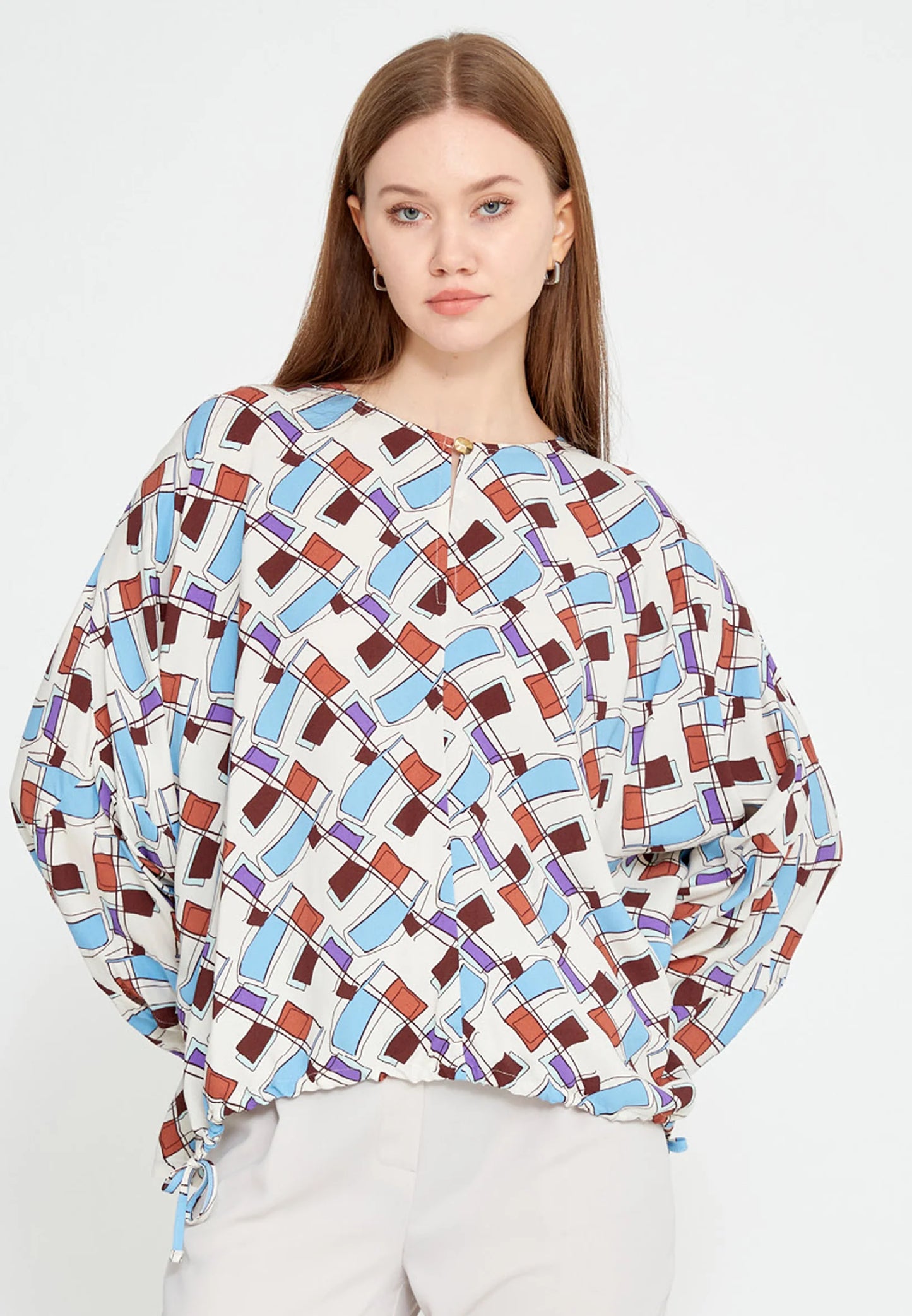 Long Sleeve Geometric Regular Blouse Unit Price: $20.00