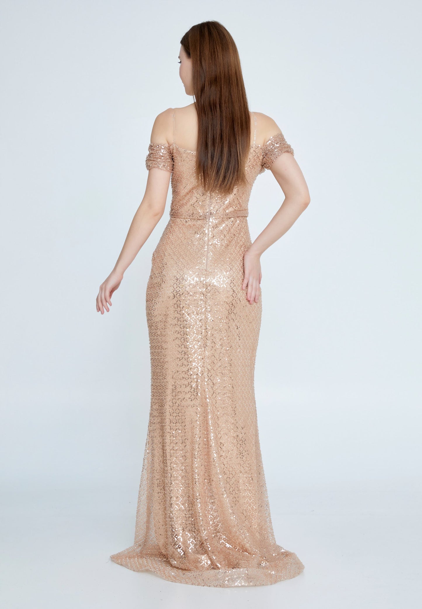 Off Shoulder Maxi Sequin Mermaid Regular Prom Dress Gold - Unit Price: 120$