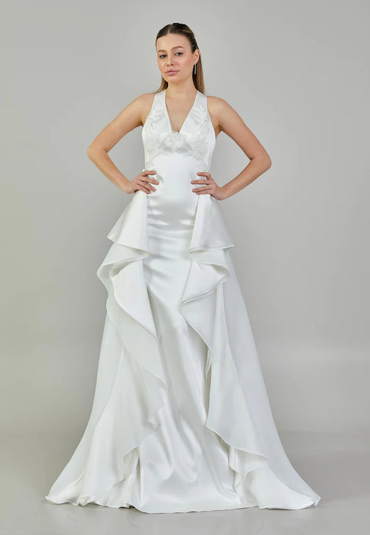 Sleeveless Maxi Satin Regular Wedding Dress White - Unit Price: 646$