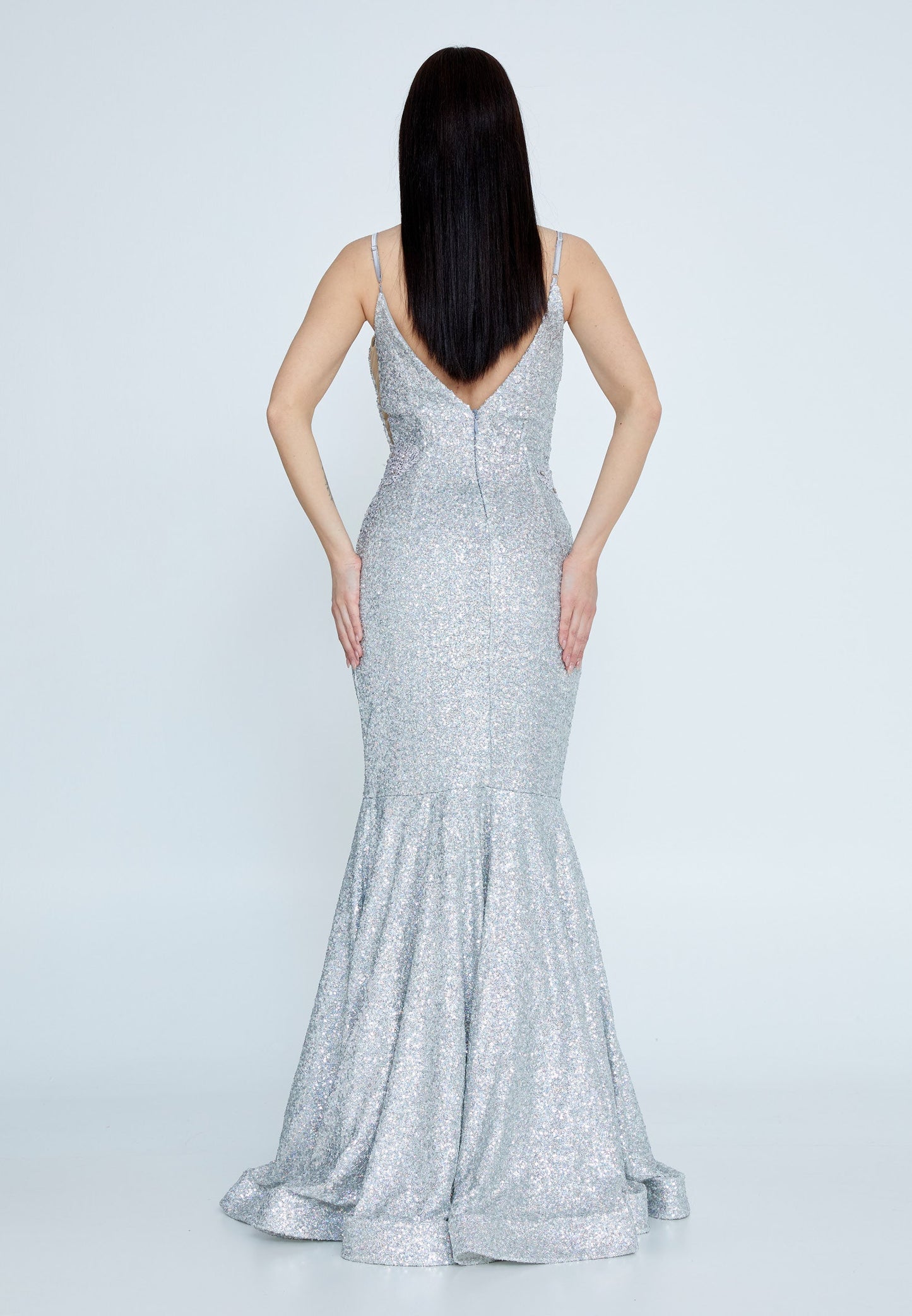 Sleeveless Maxi Sequin Fit & Flare Regular Prom Dress Silver - Unit Price:60$