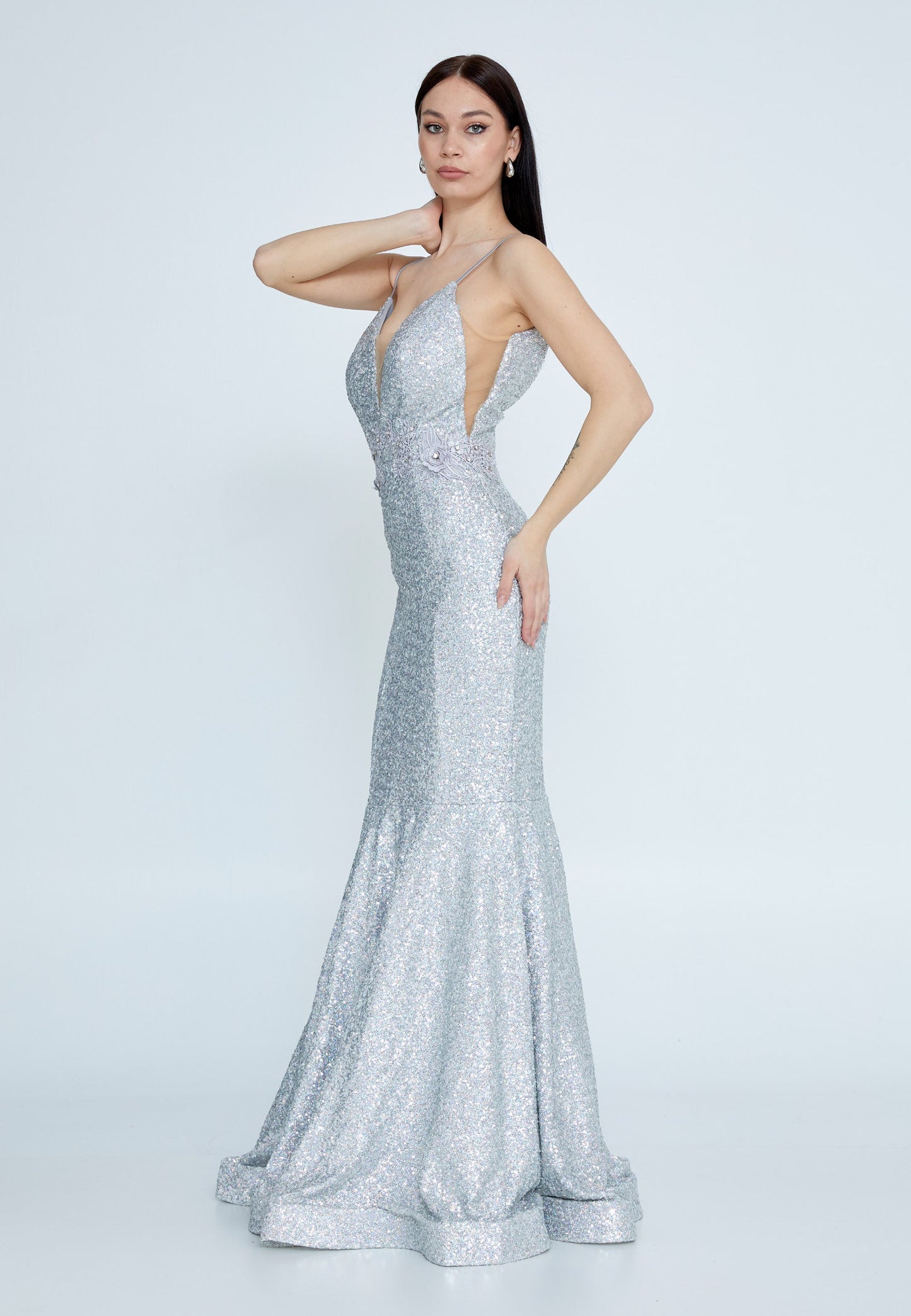 Sleeveless Maxi Sequin Fit & Flare Regular Prom Dress Silver - Unit Price:60$