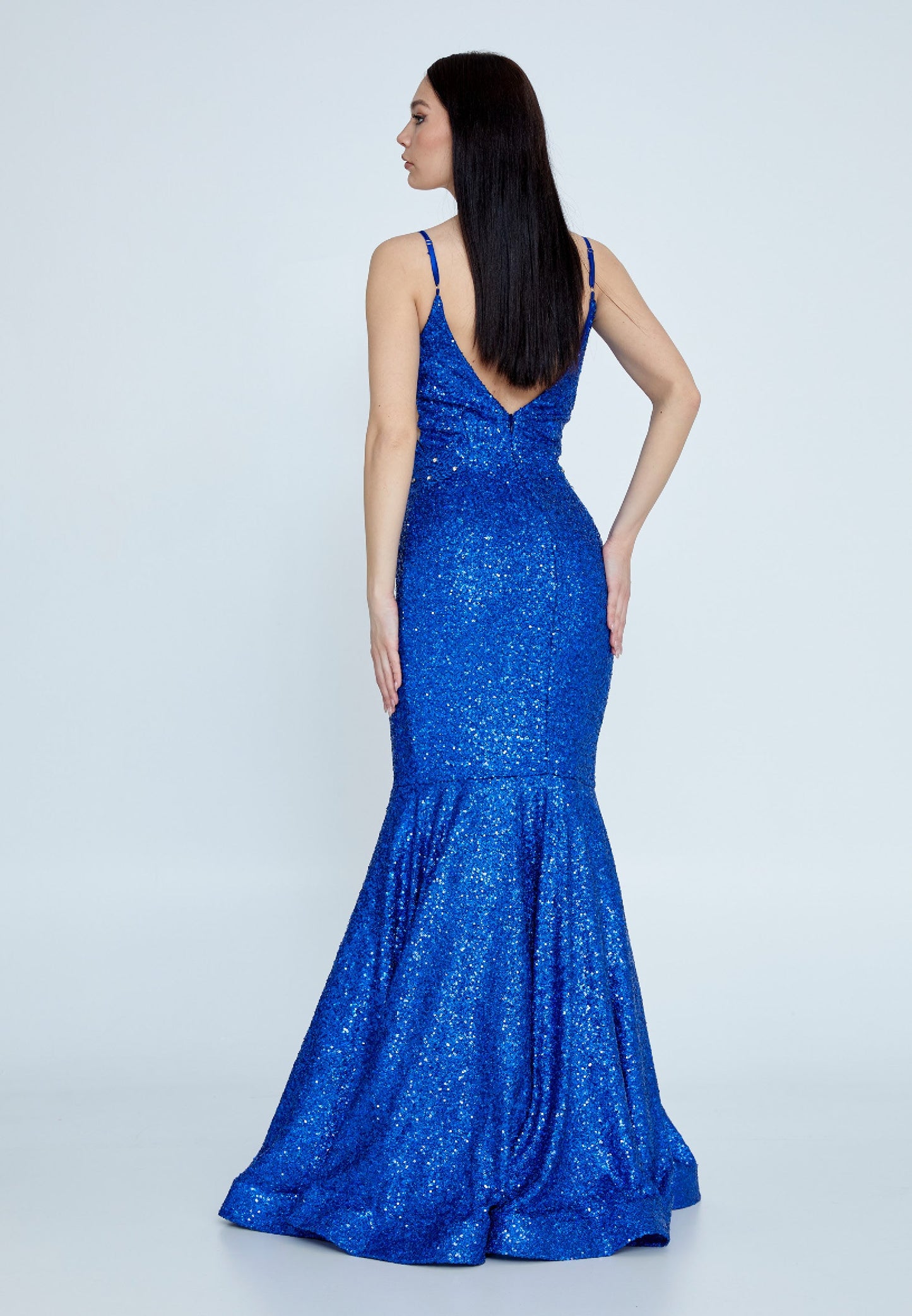 Sleeveless Maxi Sequin Fit & Flare Regular Prom Dress Blue - Unit Price: 56$