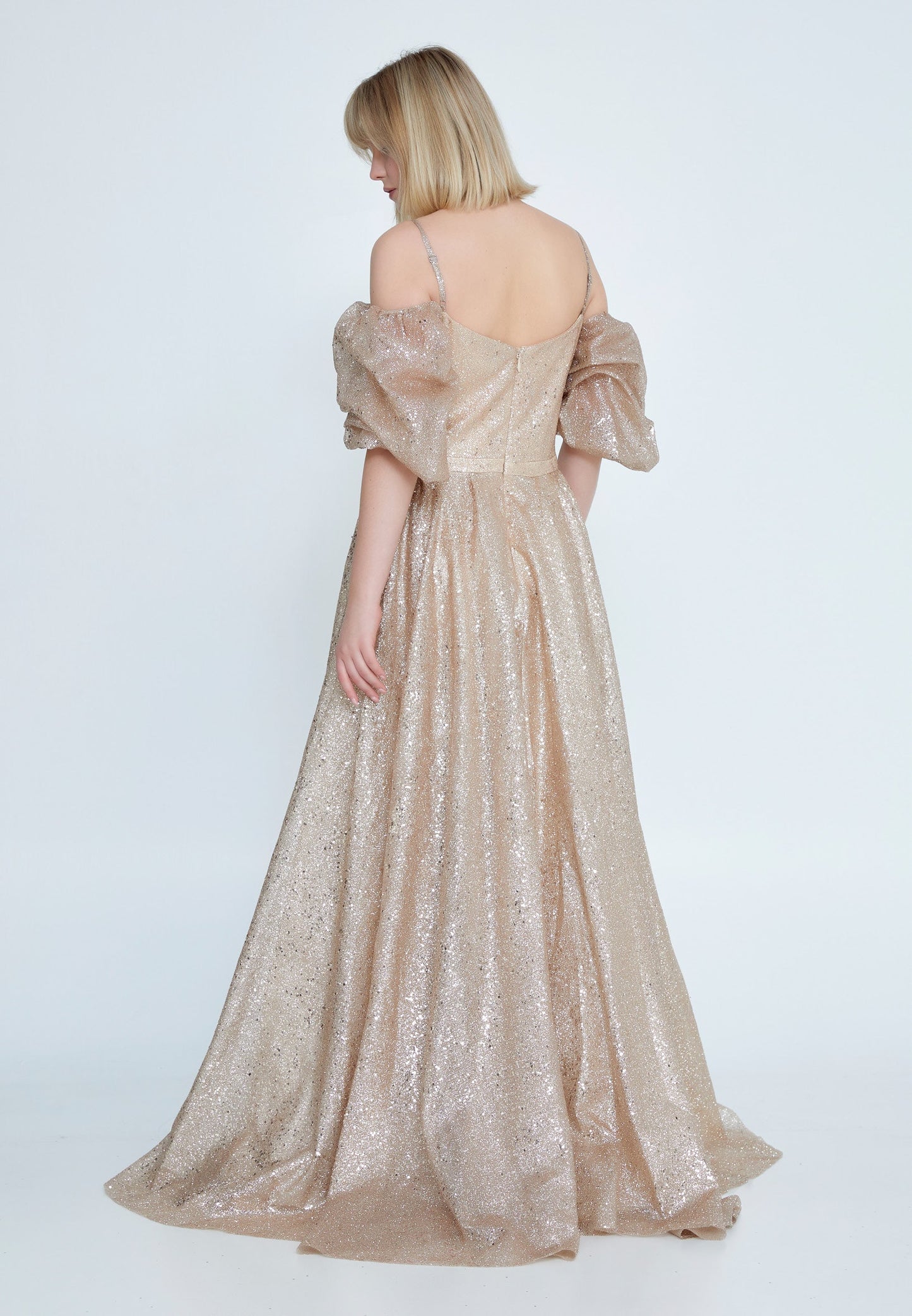 Off Shoulder Maxi Sequin Column Regular Prom Dress Gold - Unit Price: 89$