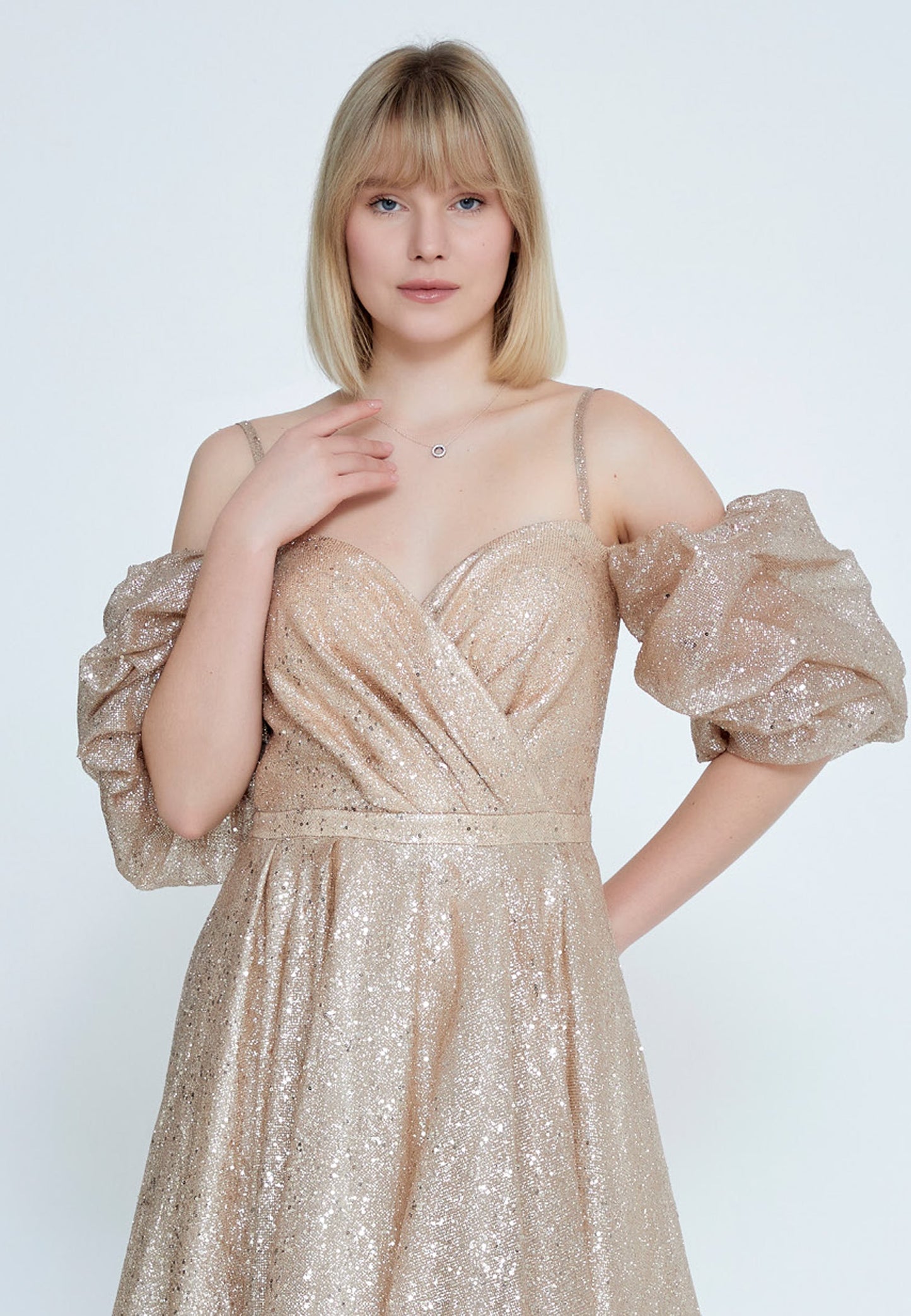 Off Shoulder Maxi Sequin Column Regular Prom Dress Gold - Unit Price: 89$