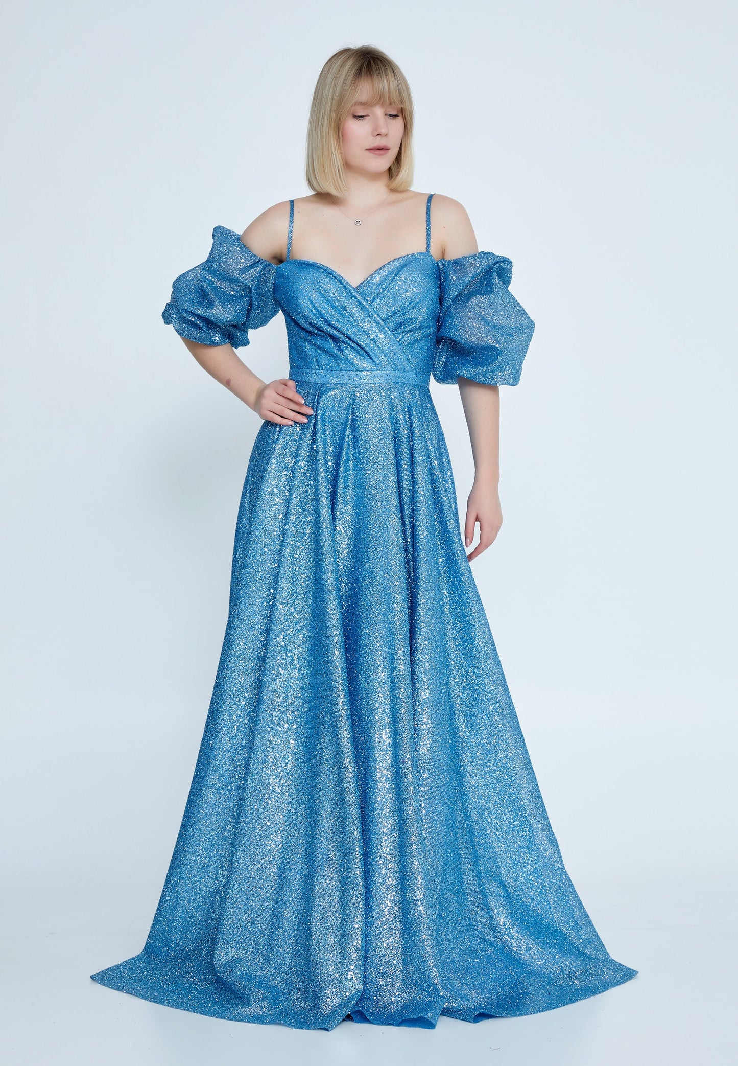 Off Shoulder Maxi Sequin Column Regular Prom Dress Indigo - Unit Price: 89$