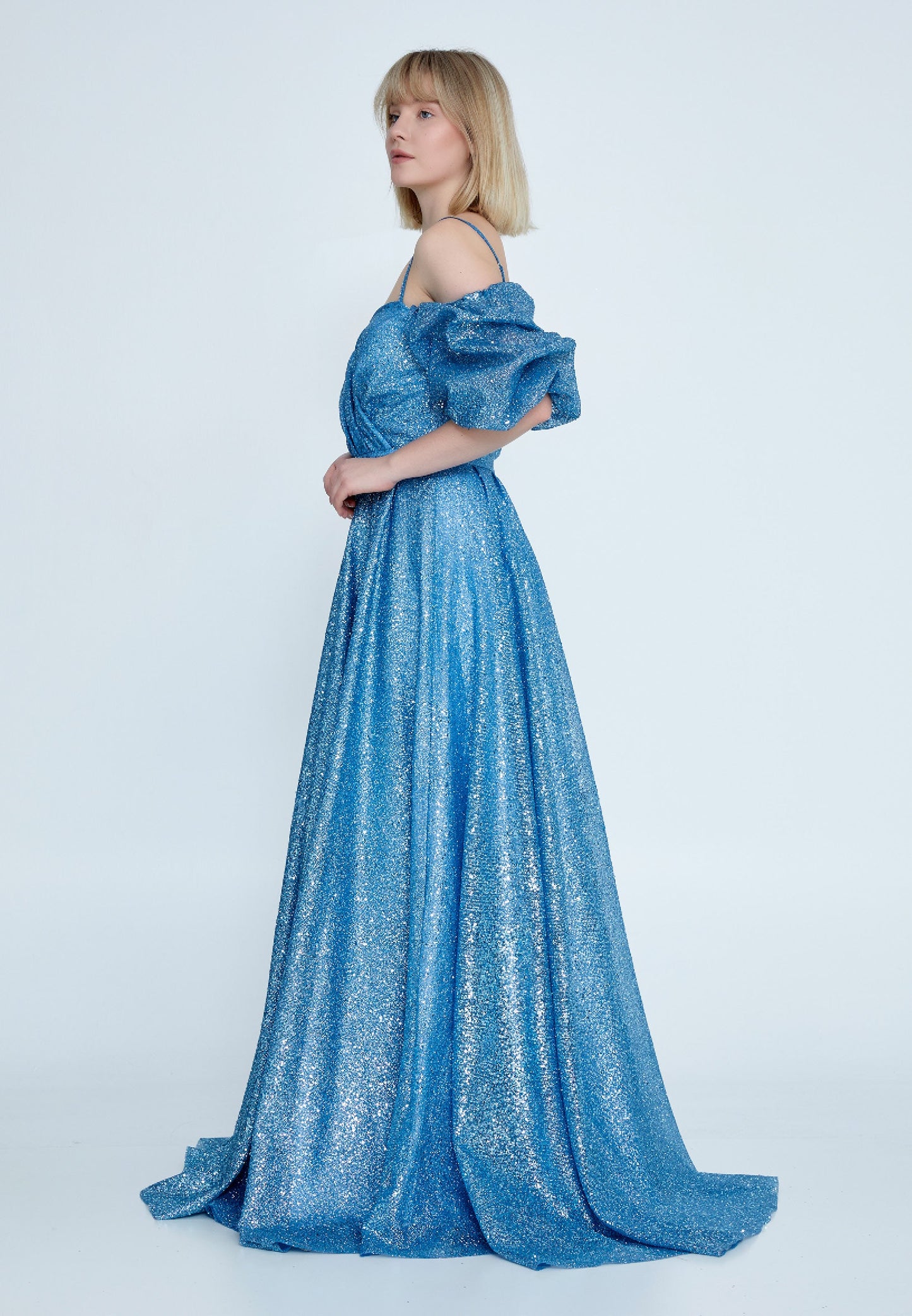 Off Shoulder Maxi Sequin Column Regular Prom Dress Indigo - Unit Price: 89$