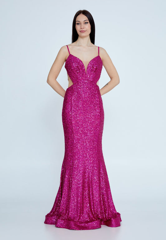 Sleeveless Maxi Sequin Mermaid Regular Wedding Guest Dress Fuchsia - Unit Price: 57$